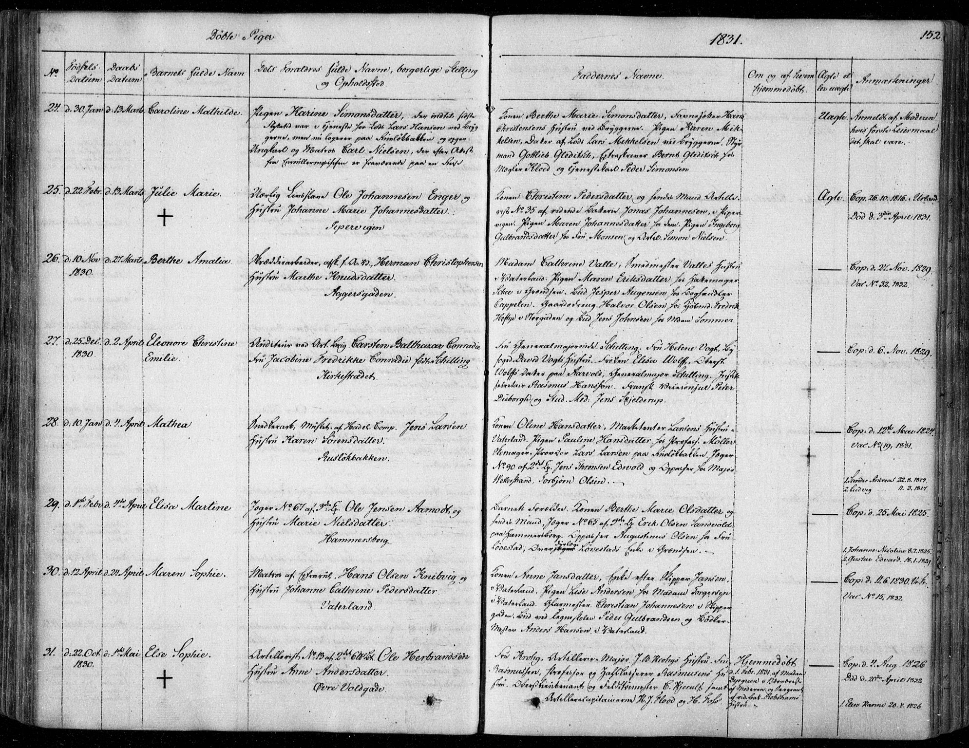 Garnisonsmenigheten Kirkebøker, SAO/A-10846/F/Fa/L0006: Parish register (official) no. 6, 1828-1841, p. 152