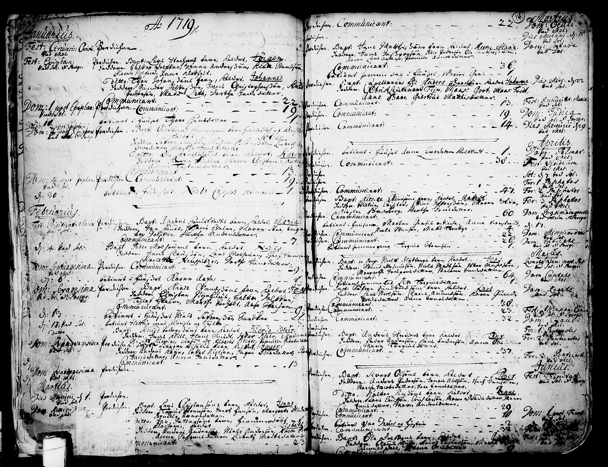 Solum kirkebøker, SAKO/A-306/F/Fa/L0002: Parish register (official) no. I 2, 1713-1761, p. 14