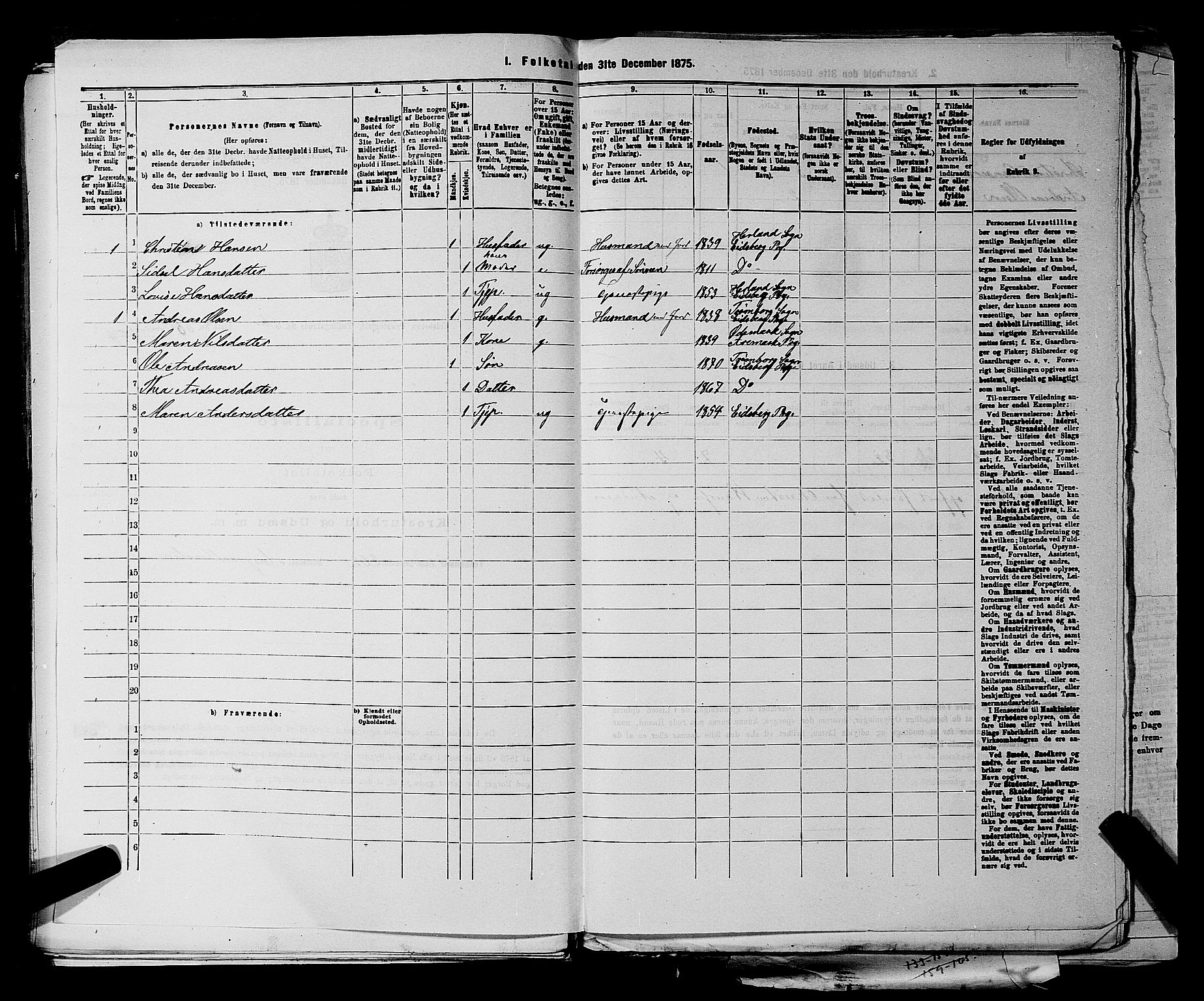 RA, 1875 census for 0125P Eidsberg, 1875, p. 1332