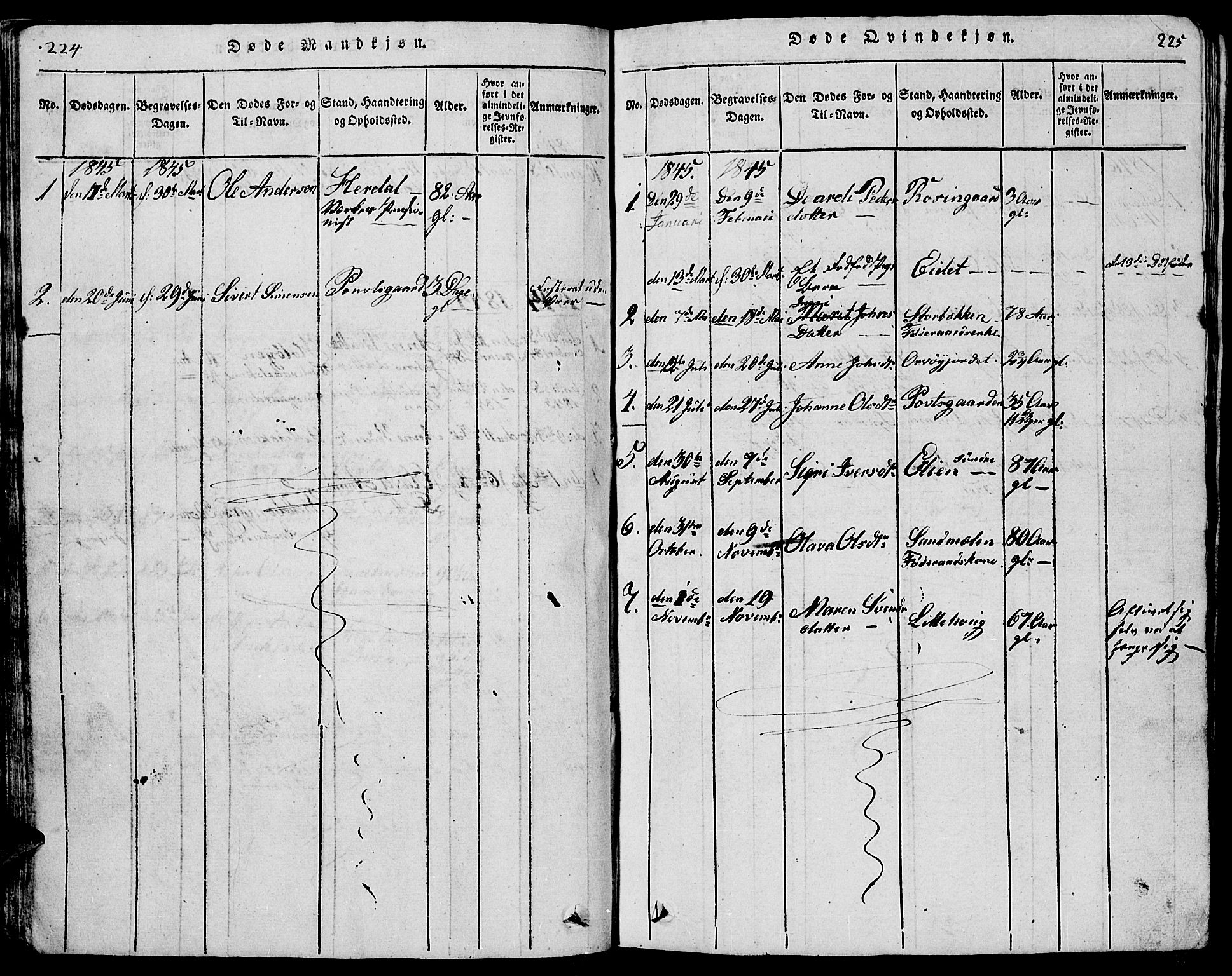 Tolga prestekontor, AV/SAH-PREST-062/L/L0001: Parish register (copy) no. 1, 1814-1877, p. 224-225