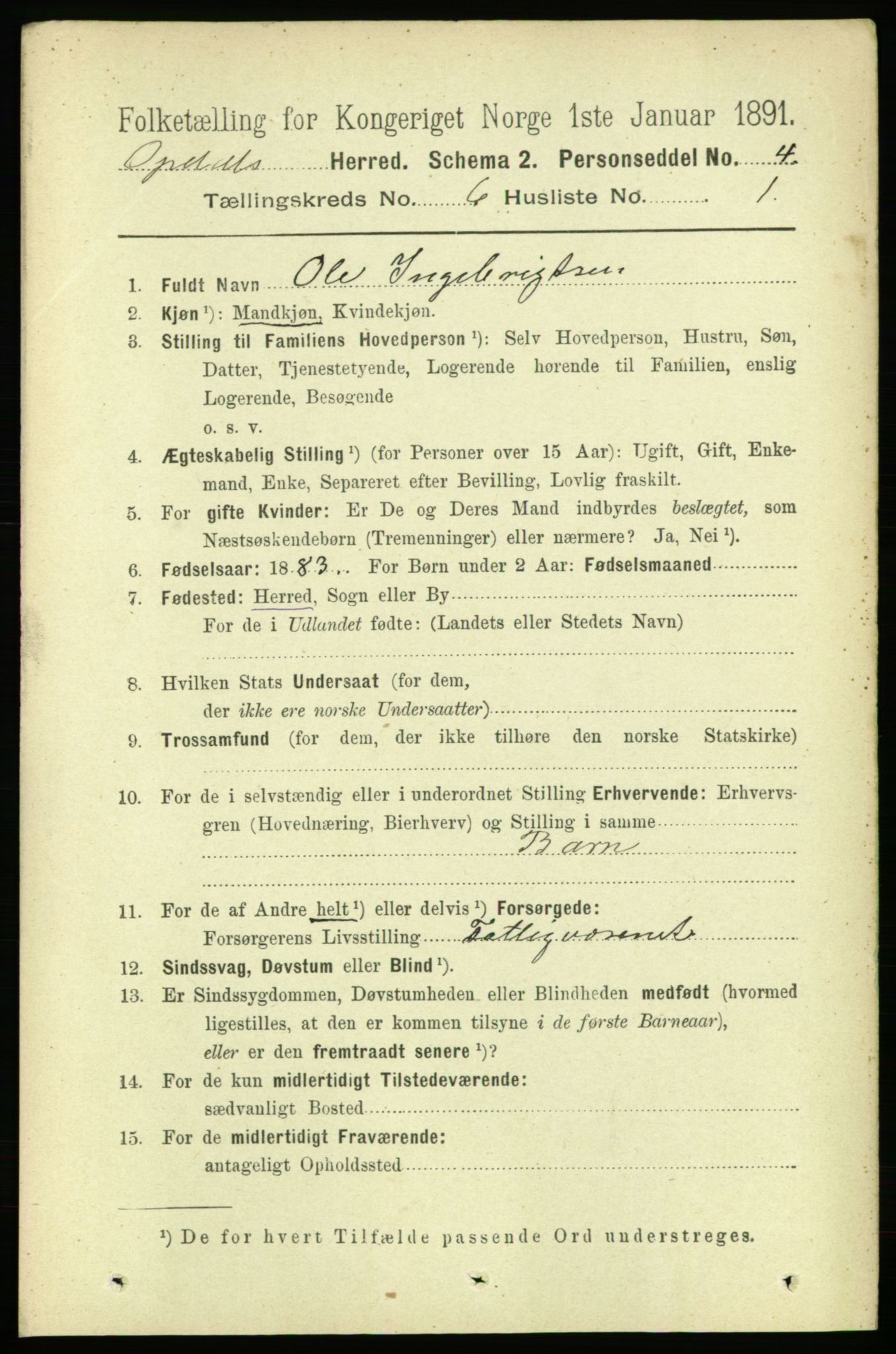 RA, 1891 census for 1634 Oppdal, 1891, p. 2783