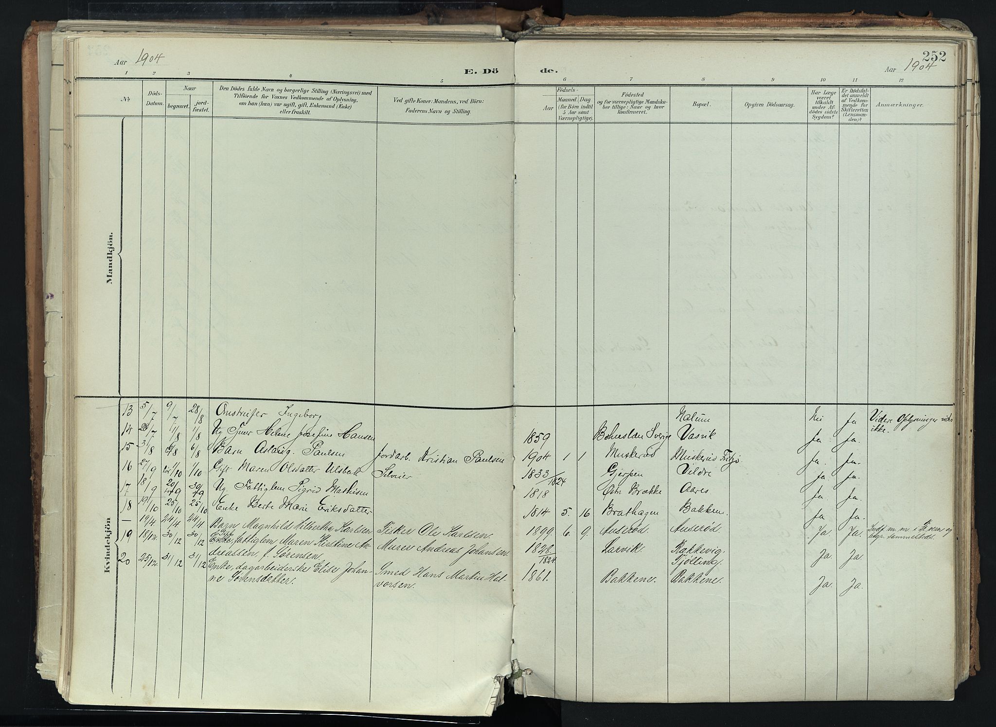 Brunlanes kirkebøker, SAKO/A-342/F/Fc/L0003: Parish register (official) no. III 3, 1900-1922, p. 252