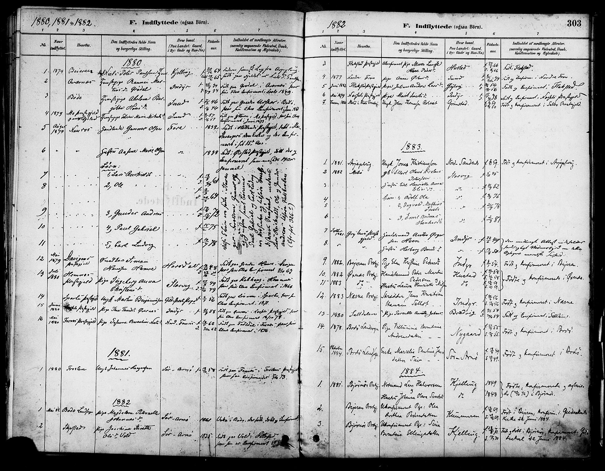 Ministerialprotokoller, klokkerbøker og fødselsregistre - Nordland, AV/SAT-A-1459/805/L0099: Parish register (official) no. 805A06, 1880-1891, p. 303