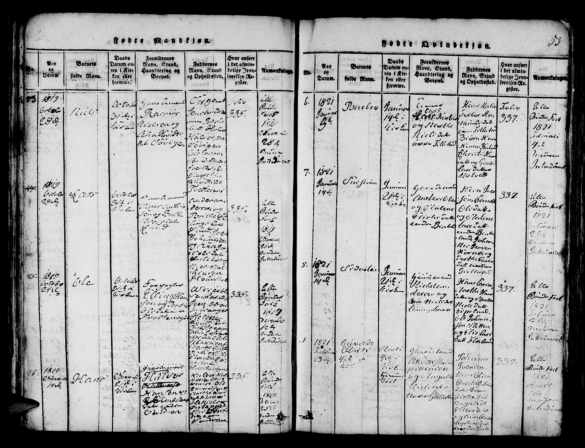 Fana Sokneprestembete, AV/SAB-A-75101/H/Hab/Haba/L0001: Parish register (copy) no. A 1, 1816-1836, p. 53