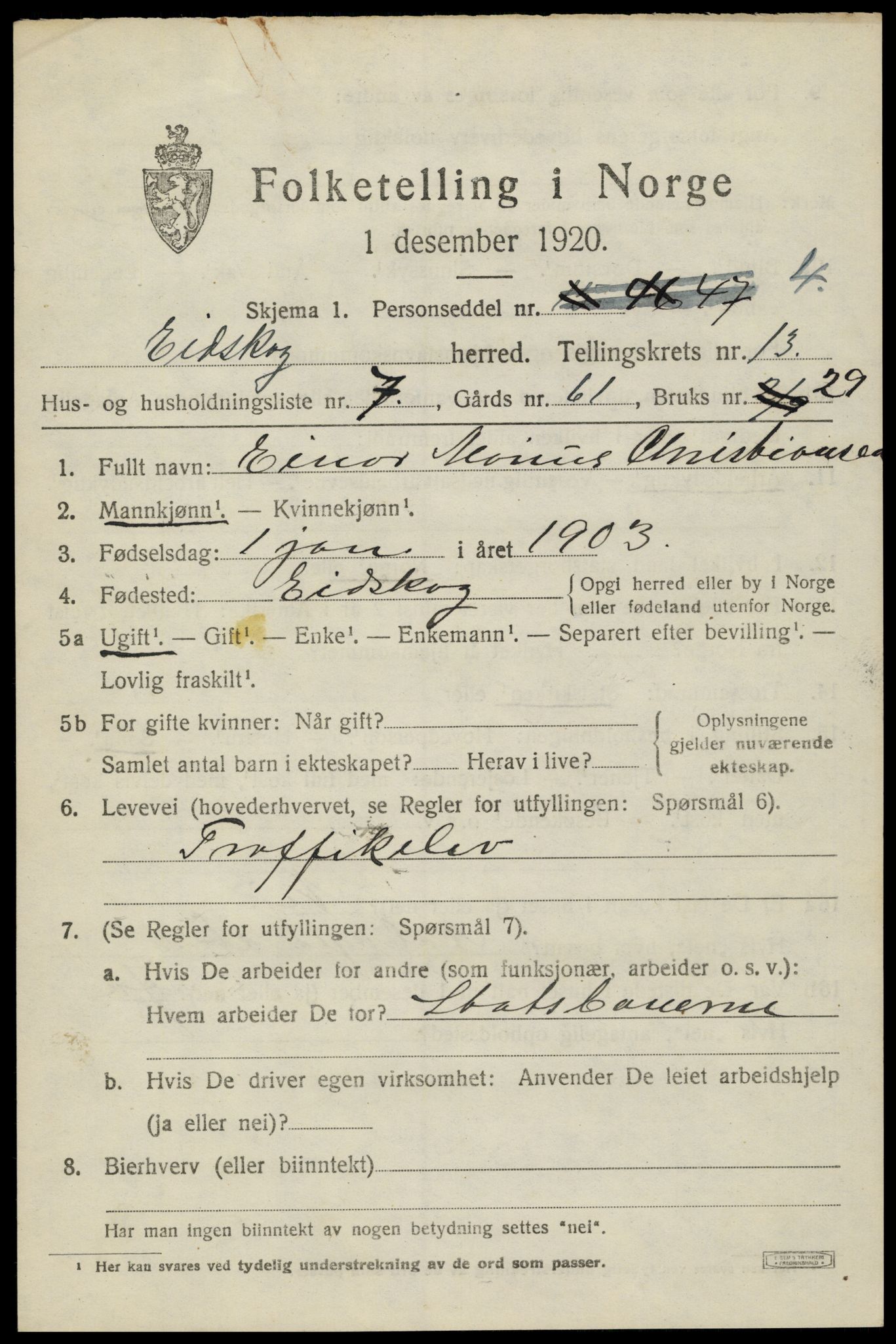 SAH, 1920 census for Eidskog, 1920, p. 12215