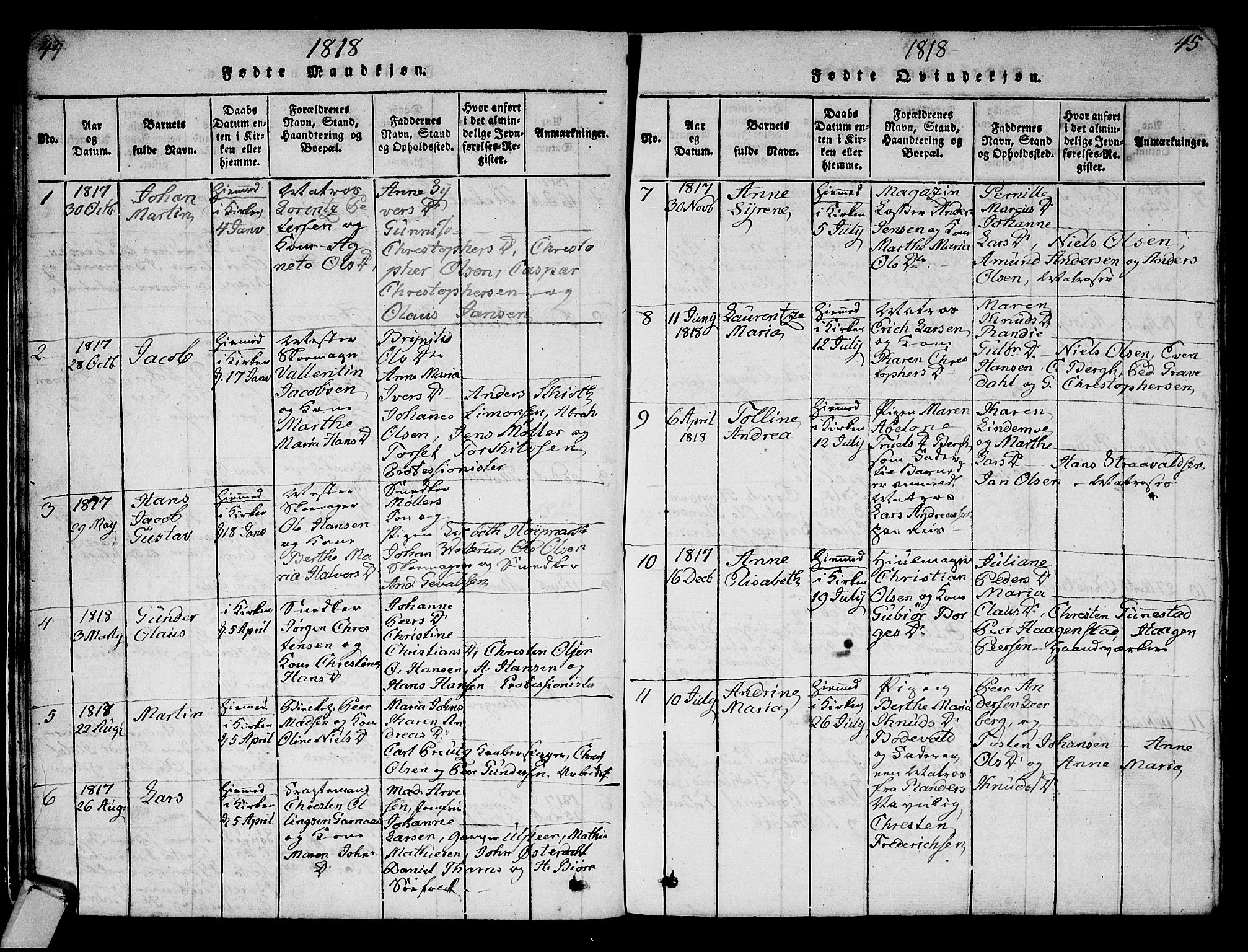 Strømsø kirkebøker, AV/SAKO-A-246/G/Ga/L0001: Parish register (copy) no. 1, 1815-1829, p. 44-45