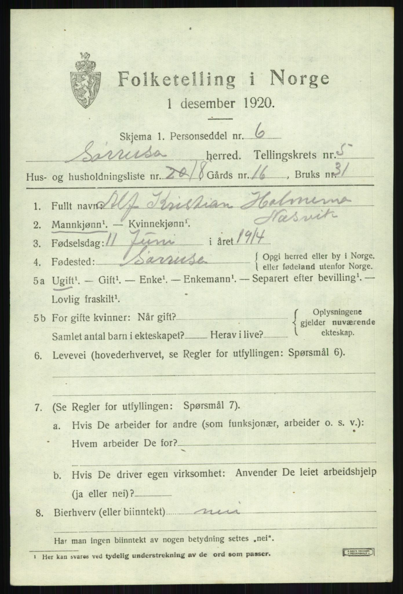 SATØ, 1920 census for Sørreisa, 1920, p. 2567