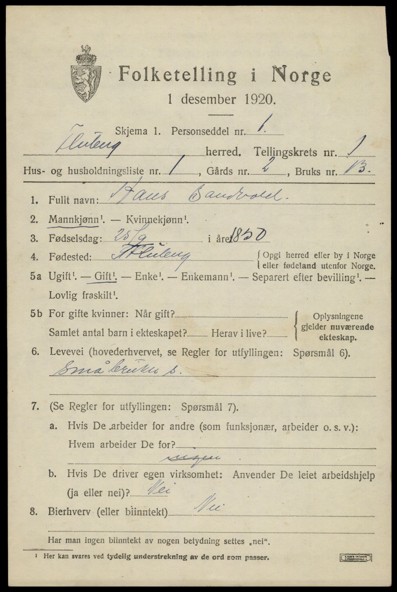 SAH, 1920 census for Fluberg, 1920, p. 788