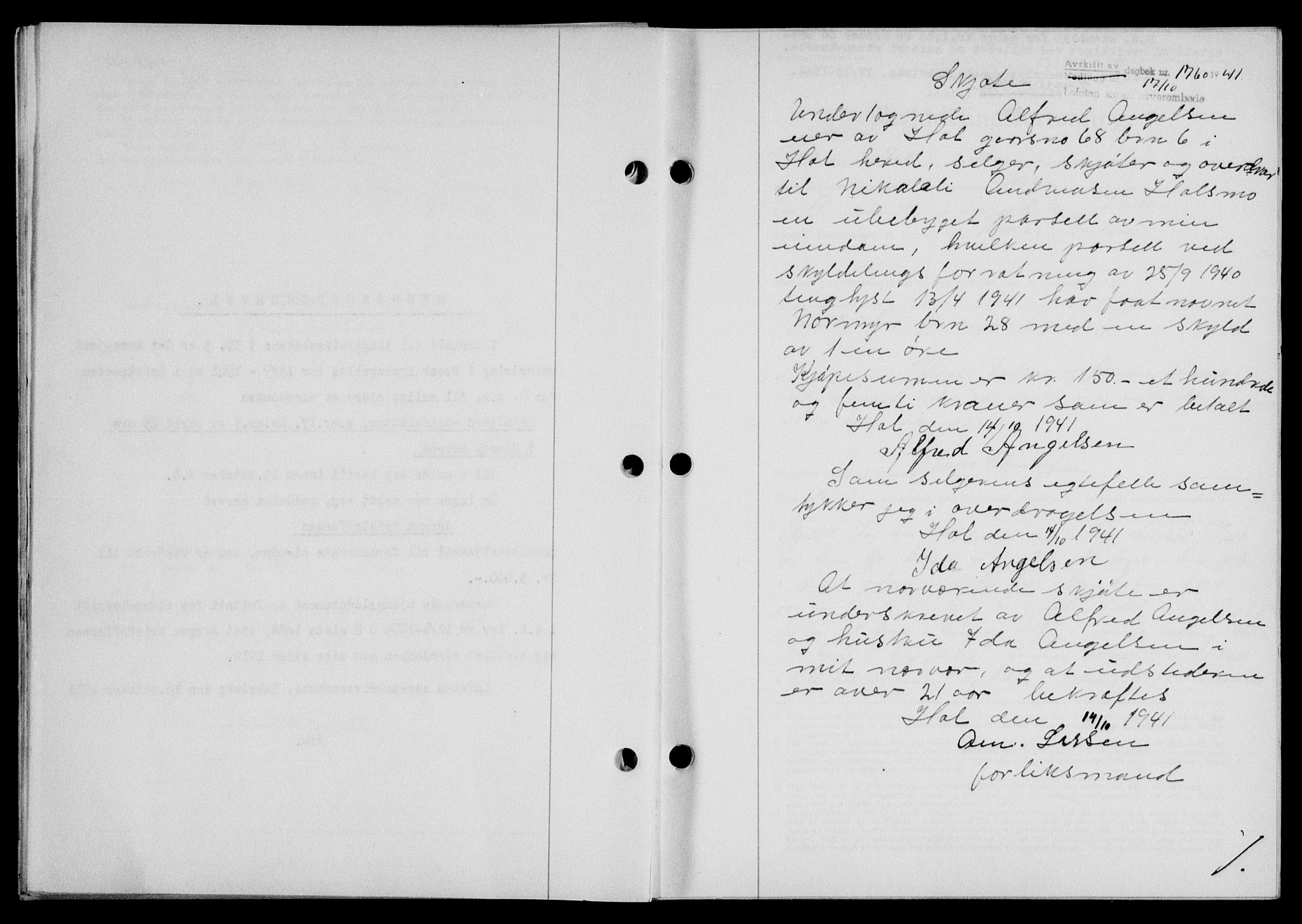 Lofoten sorenskriveri, SAT/A-0017/1/2/2C/L0009a: Mortgage book no. 9a, 1941-1942, Diary no: : 1760/1941