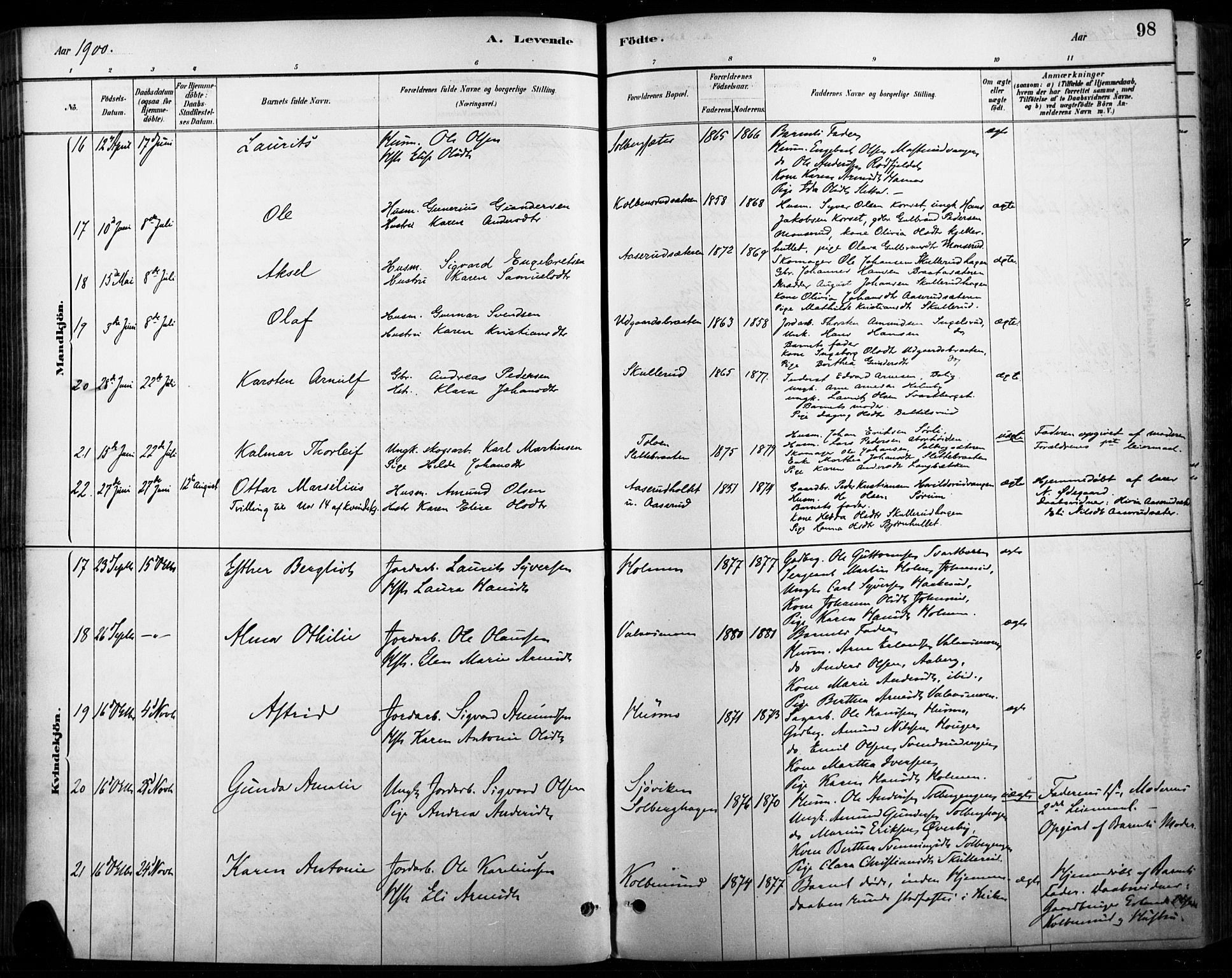 Vinger prestekontor, AV/SAH-PREST-024/H/Ha/Haa/L0015: Parish register (official) no. 15, 1881-1900, p. 98