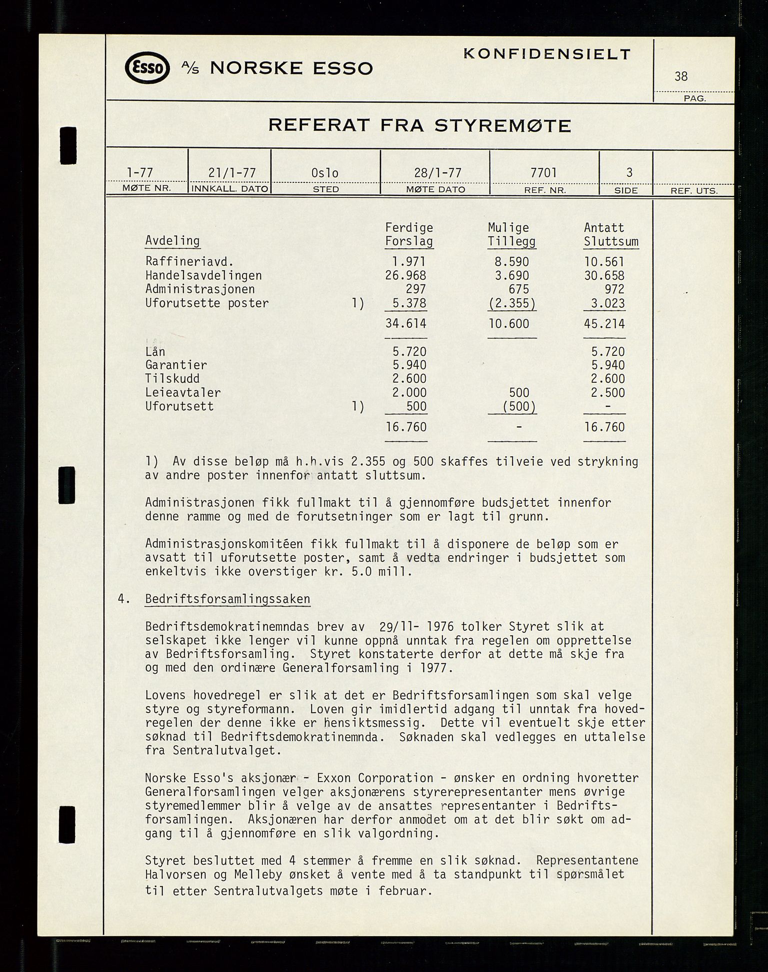 Pa 0982 - Esso Norge A/S, SAST/A-100448/A/Aa/L0003/0003: Den administrerende direksjon Board minutes (styrereferater) og Bedriftforsamlingsprotokoll / Den administrerende direksjon Board minutes (styrereferater), 1975-1985, p. 38