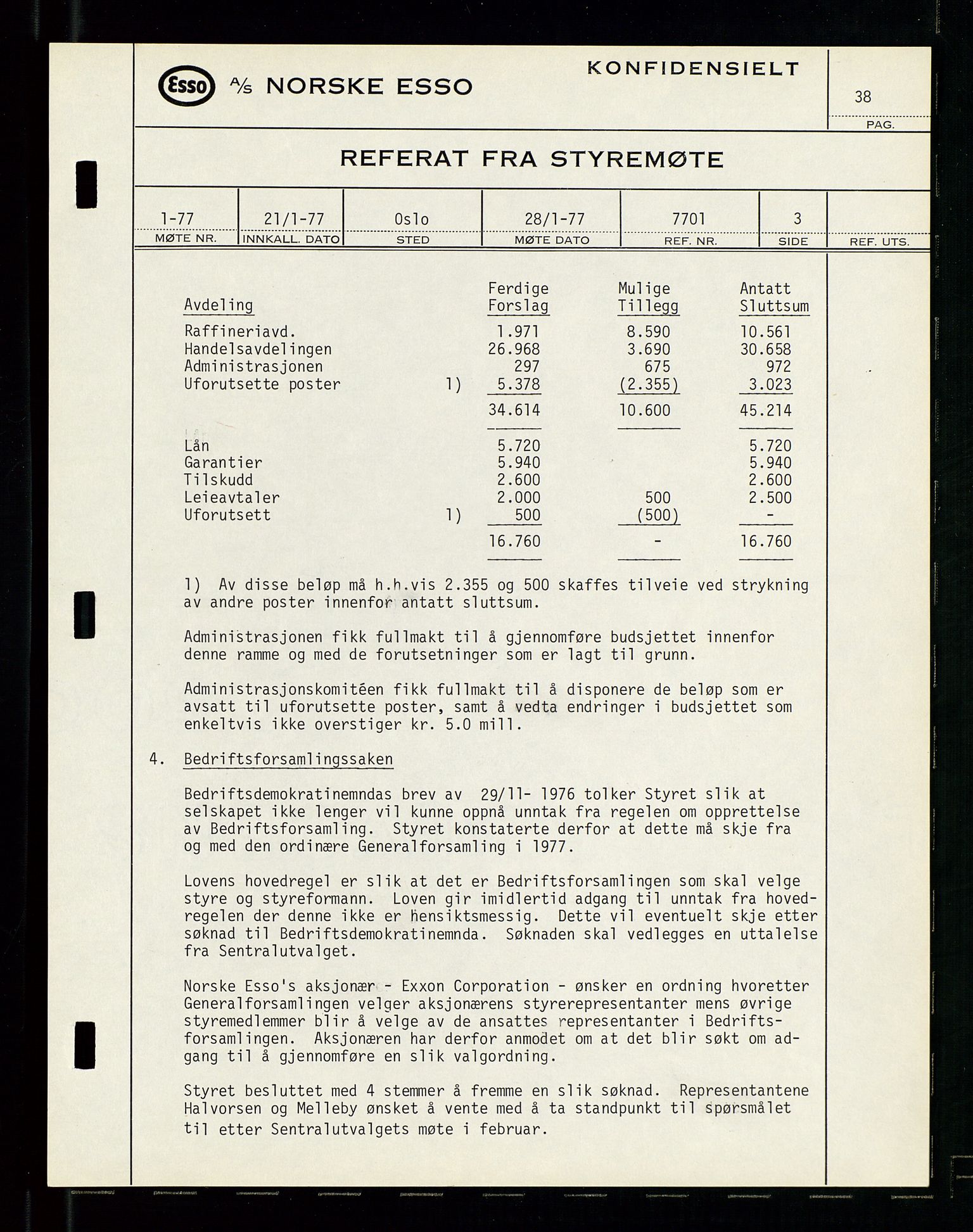 Pa 0982 - Esso Norge A/S, AV/SAST-A-100448/A/Aa/L0003/0003: Den administrerende direksjon Board minutes (styrereferater) og Bedriftforsamlingsprotokoll / Den administrerende direksjon Board minutes (styrereferater), 1975-1985, p. 38