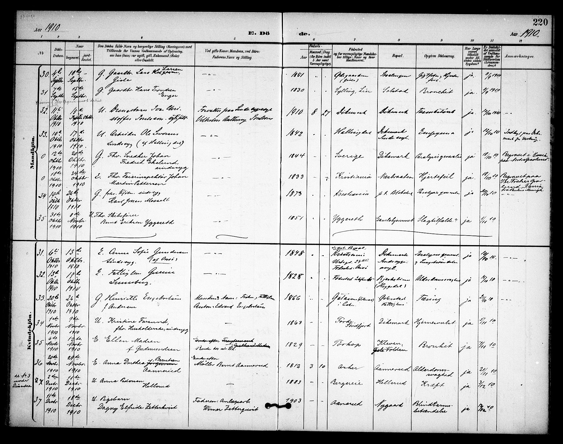 Asker prestekontor Kirkebøker, AV/SAO-A-10256a/F/Fa/L0015: Parish register (official) no. I 15, 1896-1915, p. 220