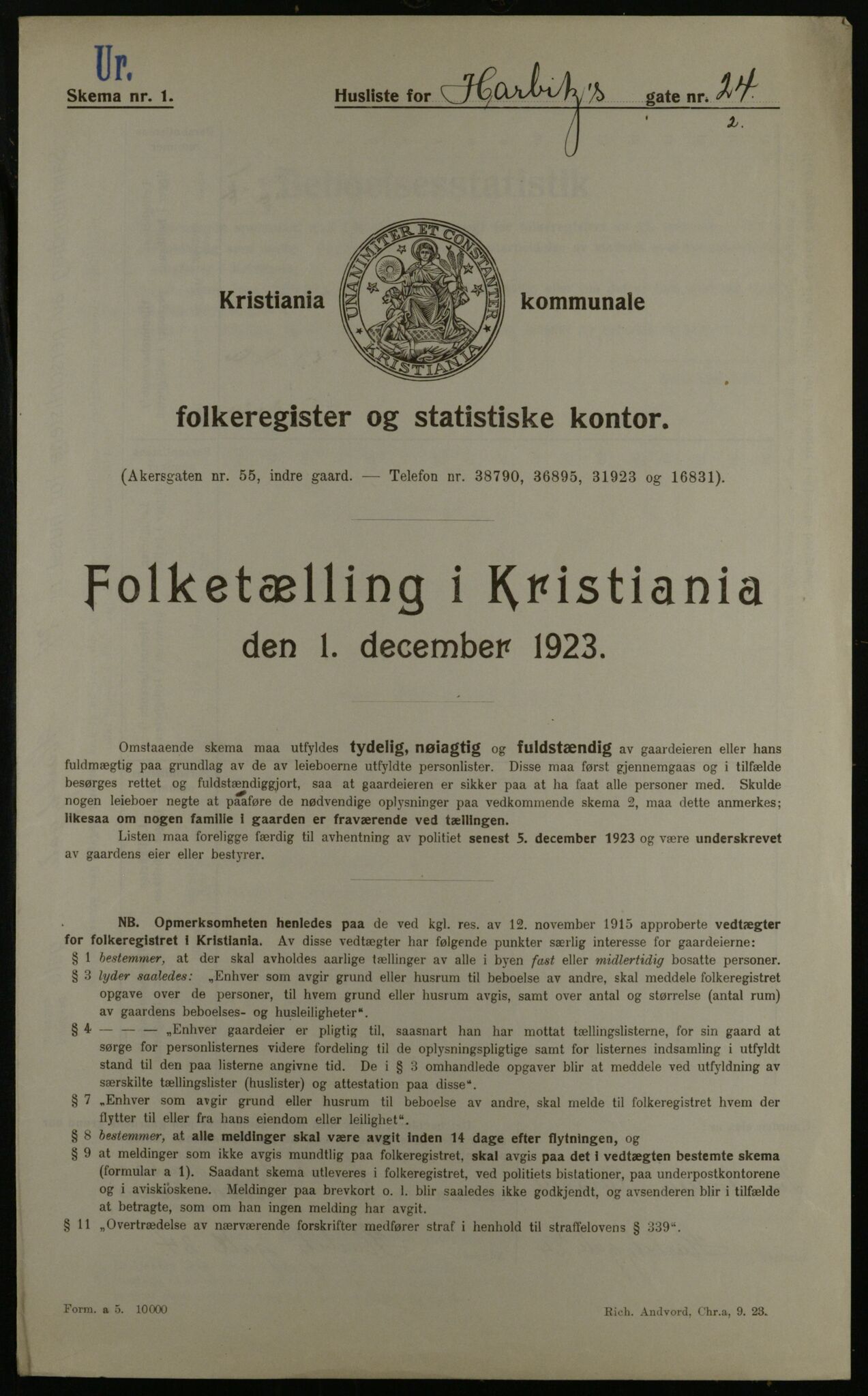 OBA, Municipal Census 1923 for Kristiania, 1923, p. 89953