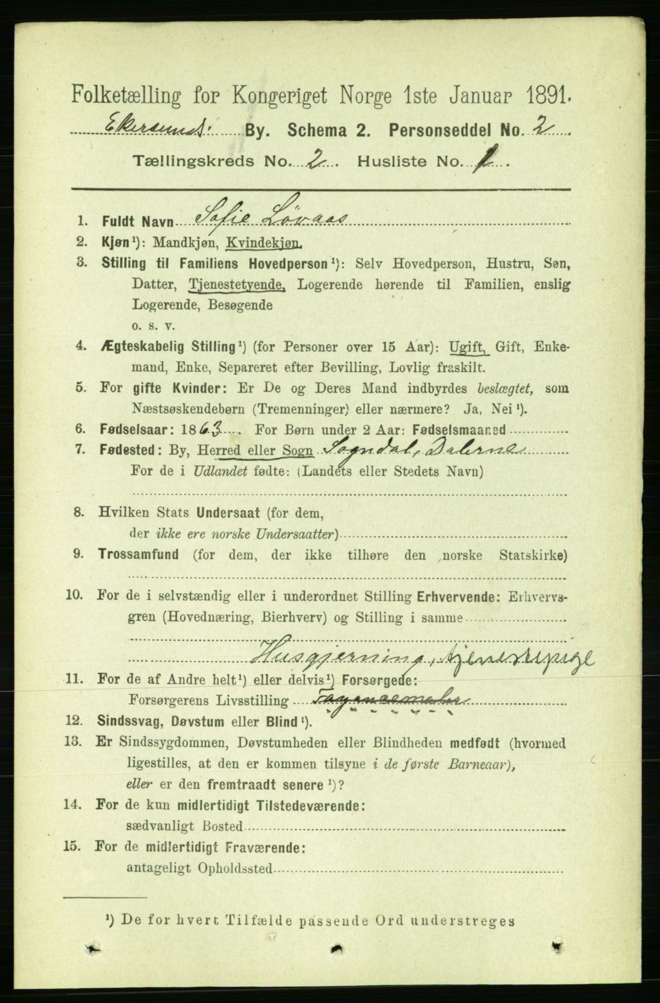 RA, 1891 census for 1101 Egersund, 1891, p. 233