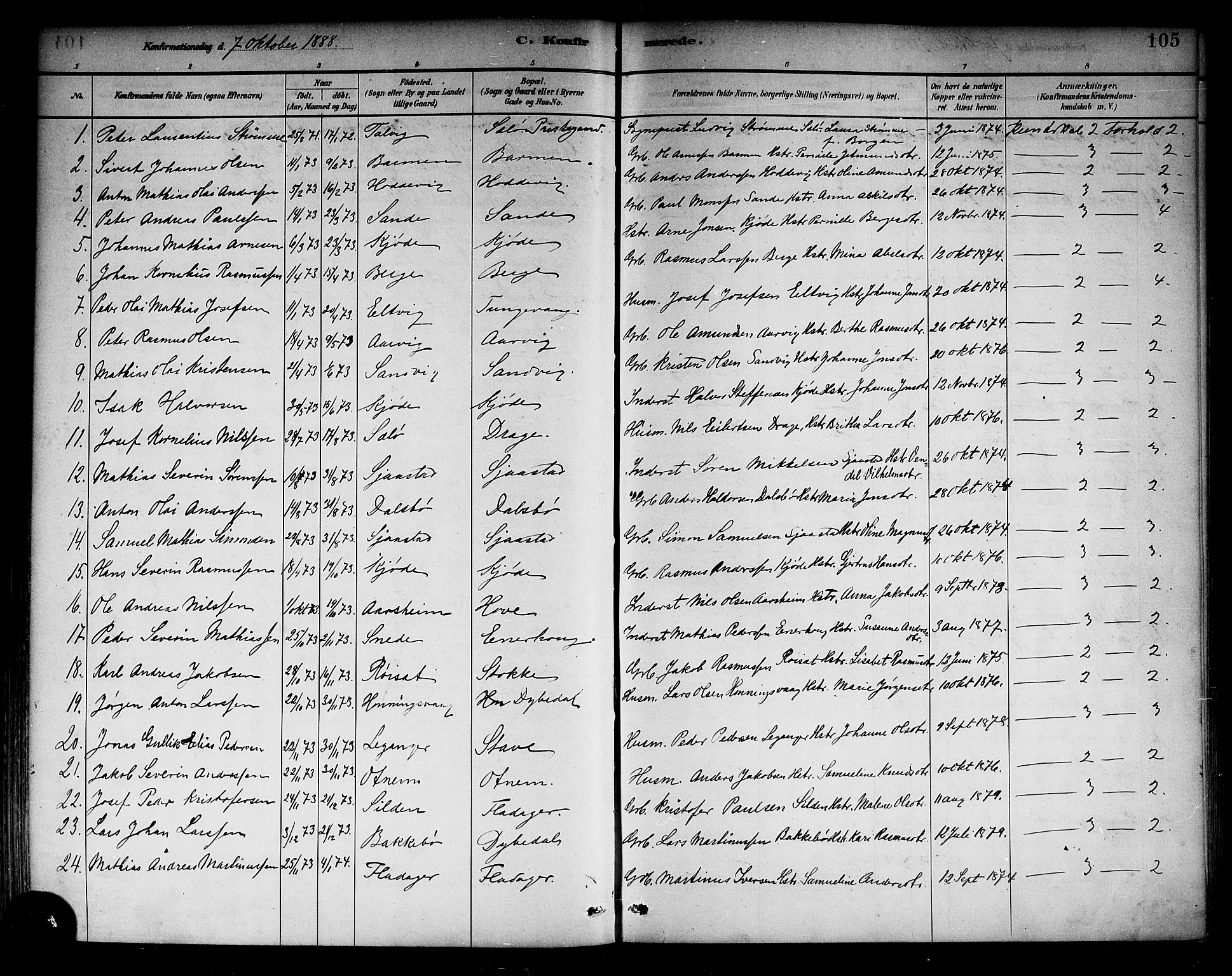 Selje sokneprestembete, SAB/A-99938/H/Ha/Haa/Haab: Parish register (official) no. B 1, 1881-1890, p. 105