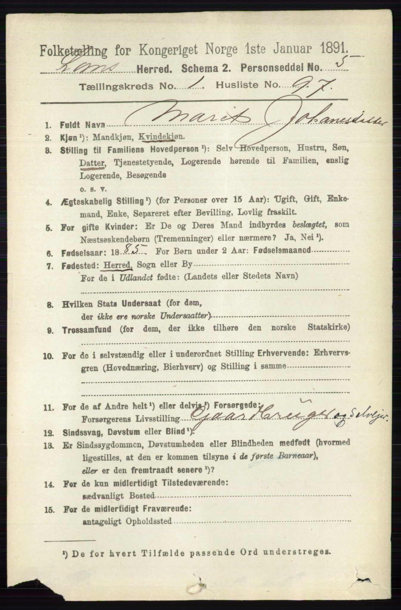 RA, 1891 census for 0514 Lom, 1891, p. 713