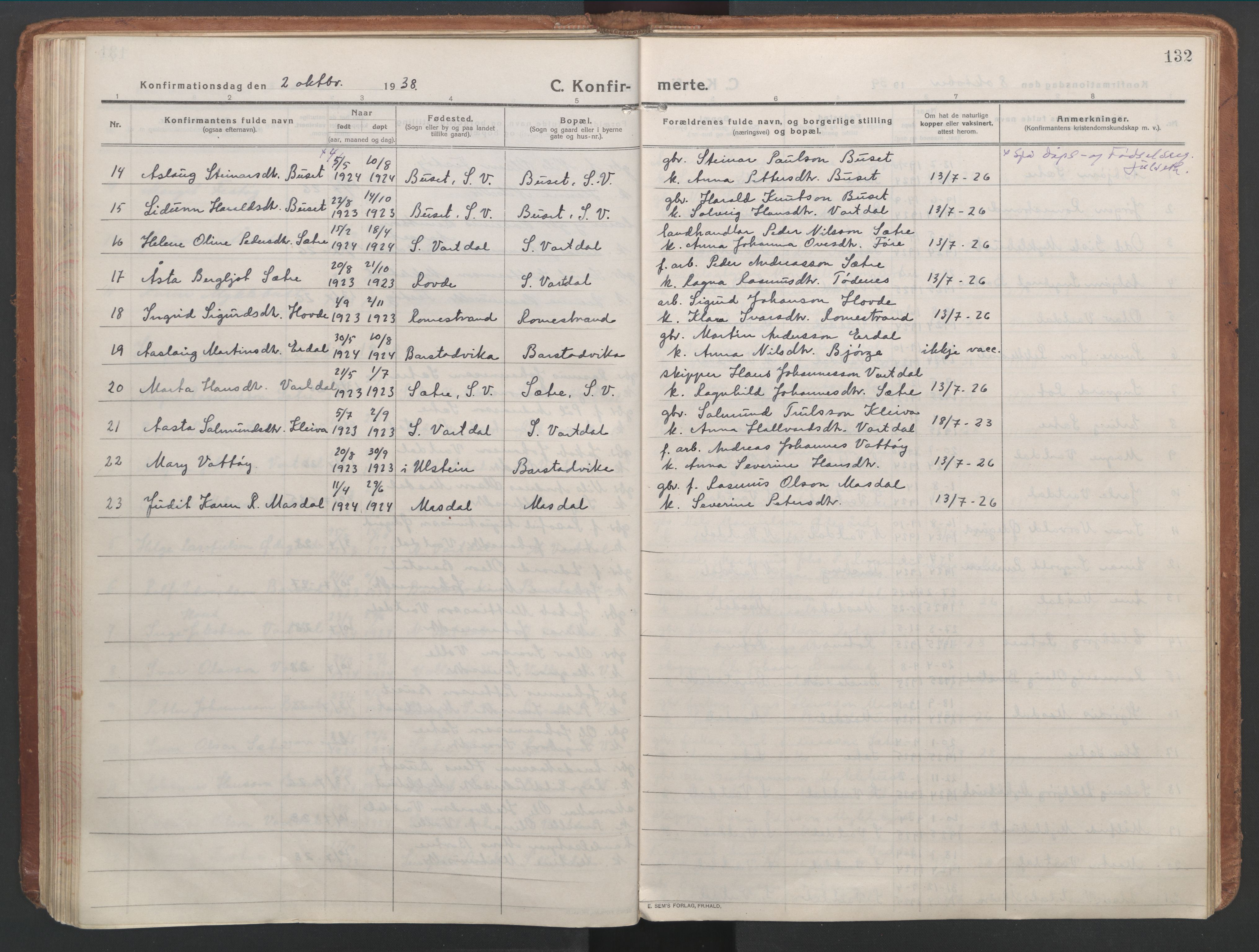 Ministerialprotokoller, klokkerbøker og fødselsregistre - Møre og Romsdal, AV/SAT-A-1454/514/L0200: Parish register (official) no. 514A02, 1913-1943, p. 132