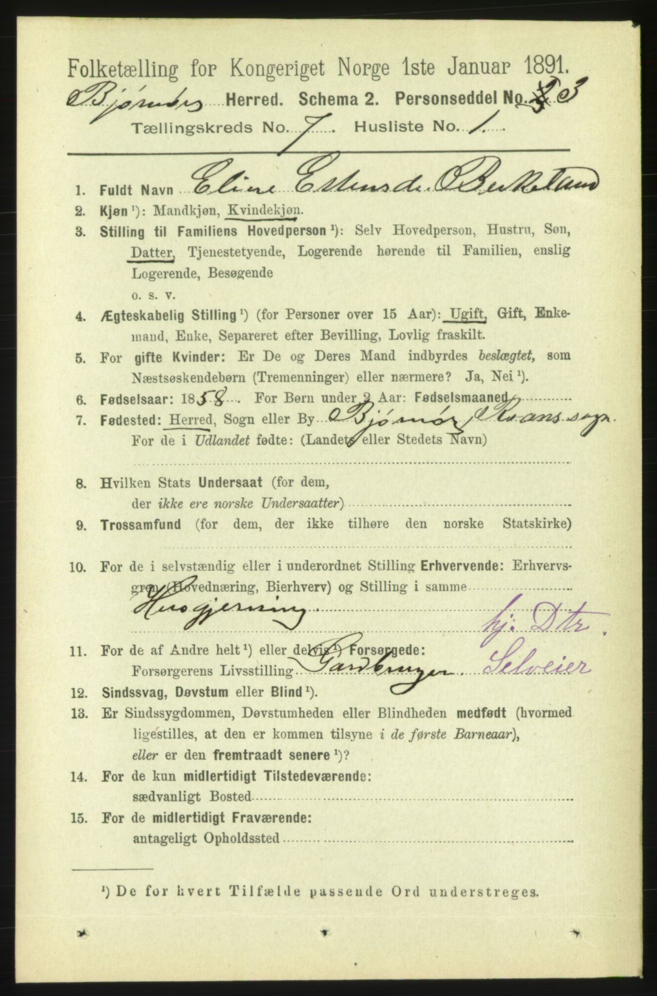 RA, 1891 census for 1632 Bjørnør, 1891, p. 2986