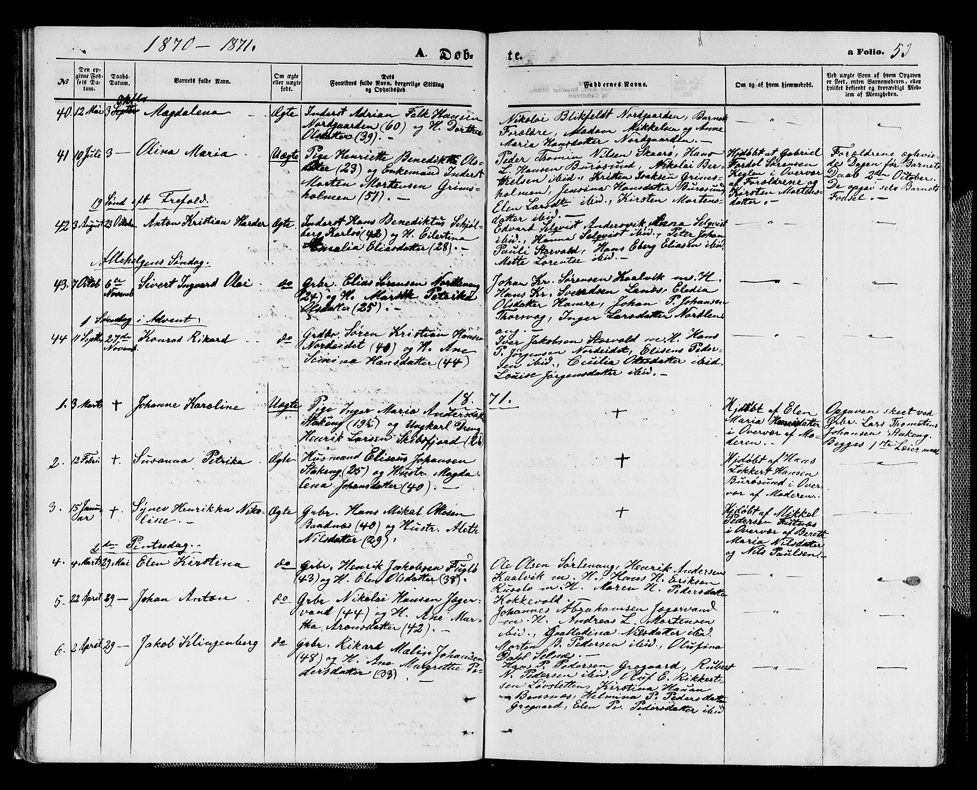 Karlsøy sokneprestembete, AV/SATØ-S-1299/H/Ha/Hab/L0003klokker: Parish register (copy) no. 3, 1862-1877, p. 53