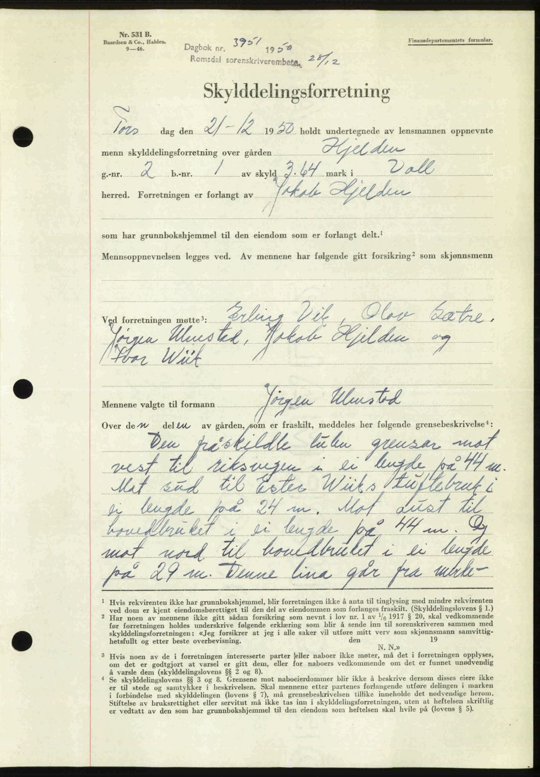 Romsdal sorenskriveri, AV/SAT-A-4149/1/2/2C: Mortgage book no. A35, 1950-1950, Diary no: : 3951/1950