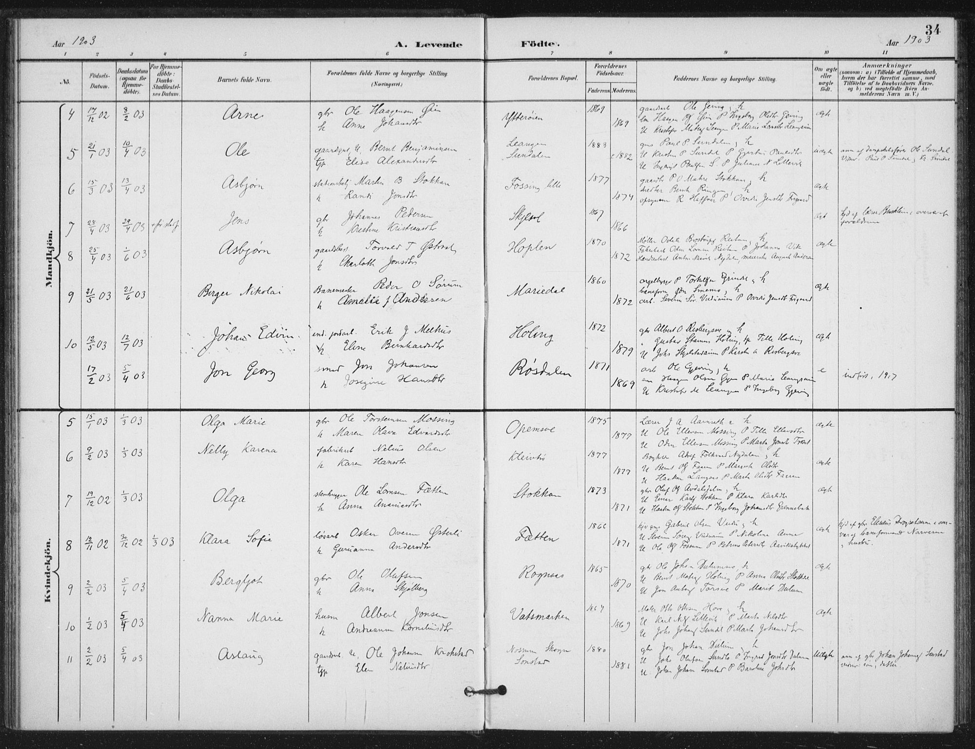 Ministerialprotokoller, klokkerbøker og fødselsregistre - Nord-Trøndelag, SAT/A-1458/714/L0131: Parish register (official) no. 714A02, 1896-1918, p. 34