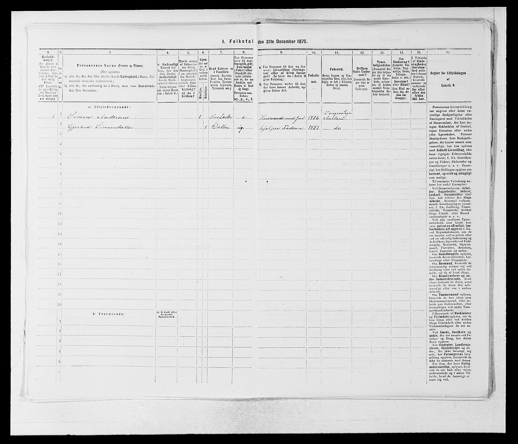 SAB, 1875 census for 1421P Aurland, 1875, p. 122