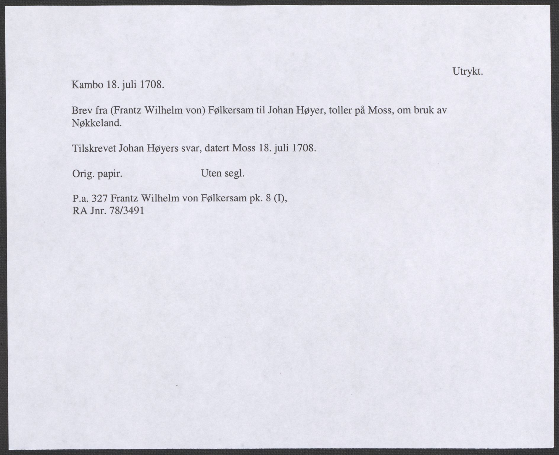 Riksarkivets diplomsamling, RA/EA-5965/F12/L0007: Pk. 8 (I), 1604-1719, p. 81