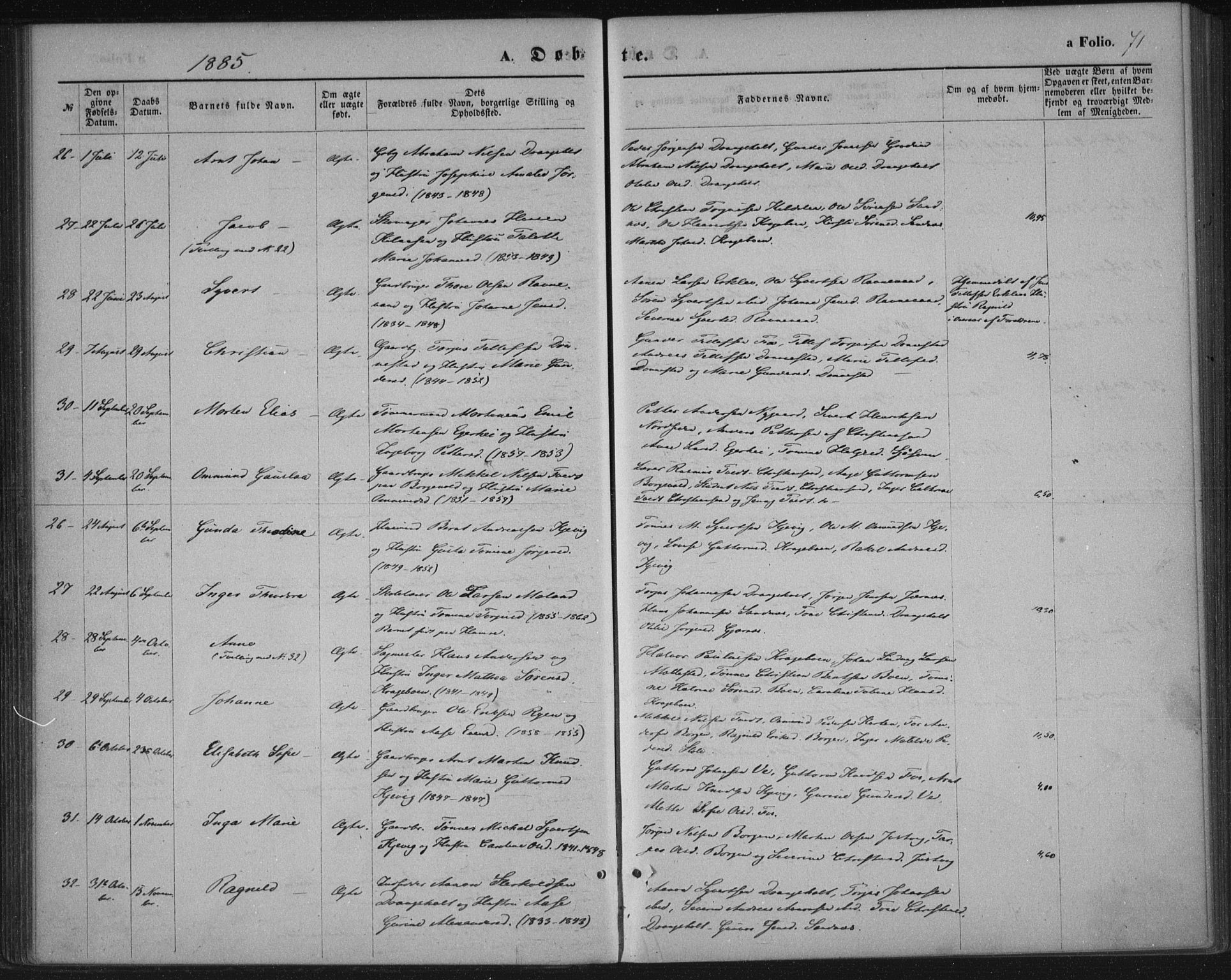 Tveit sokneprestkontor, AV/SAK-1111-0043/F/Fa/L0006: Parish register (official) no. A 6, 1872-1886, p. 71