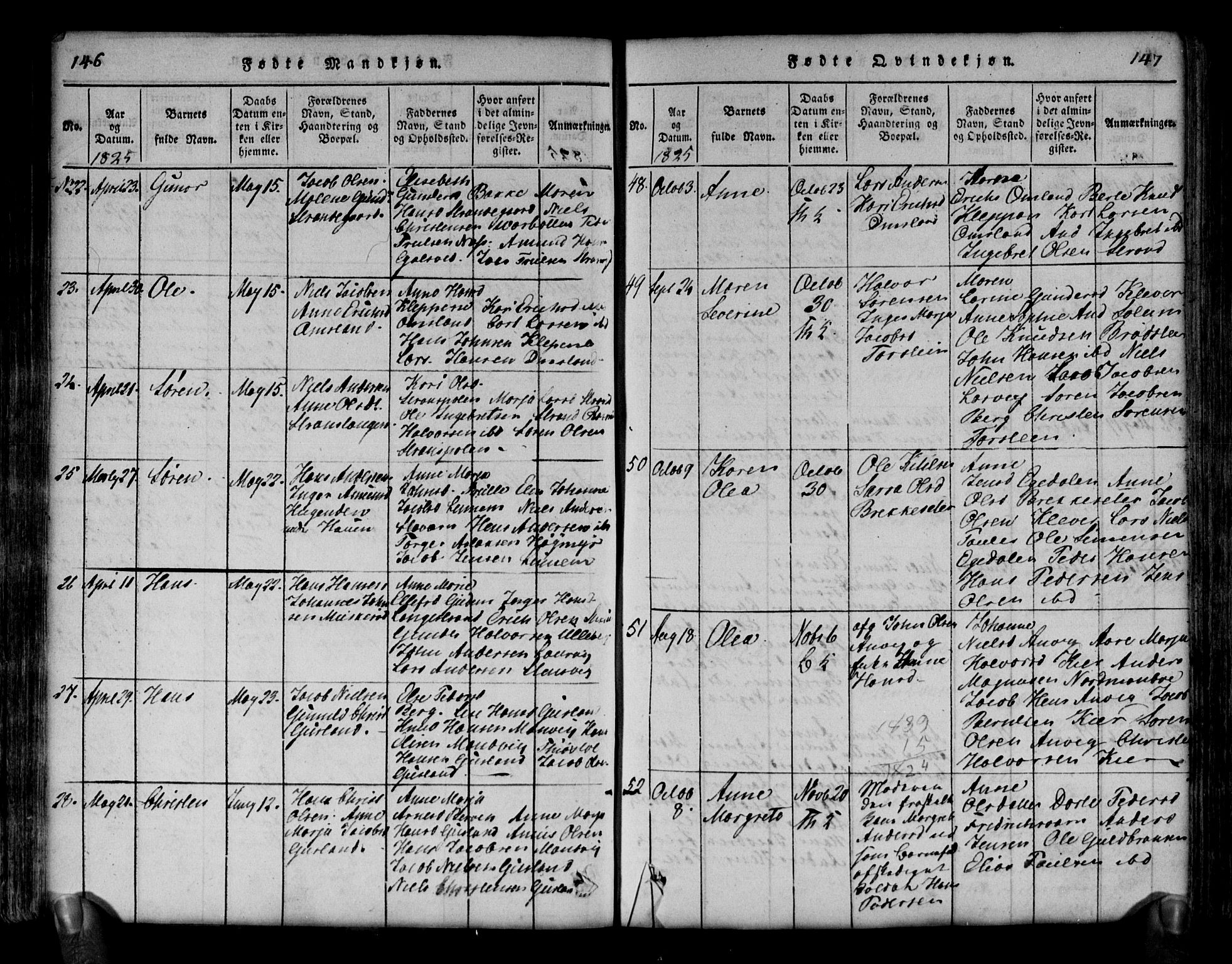Brunlanes kirkebøker, SAKO/A-342/G/Ga/L0001: Parish register (copy) no. I 1, 1814-1834, p. 146-147