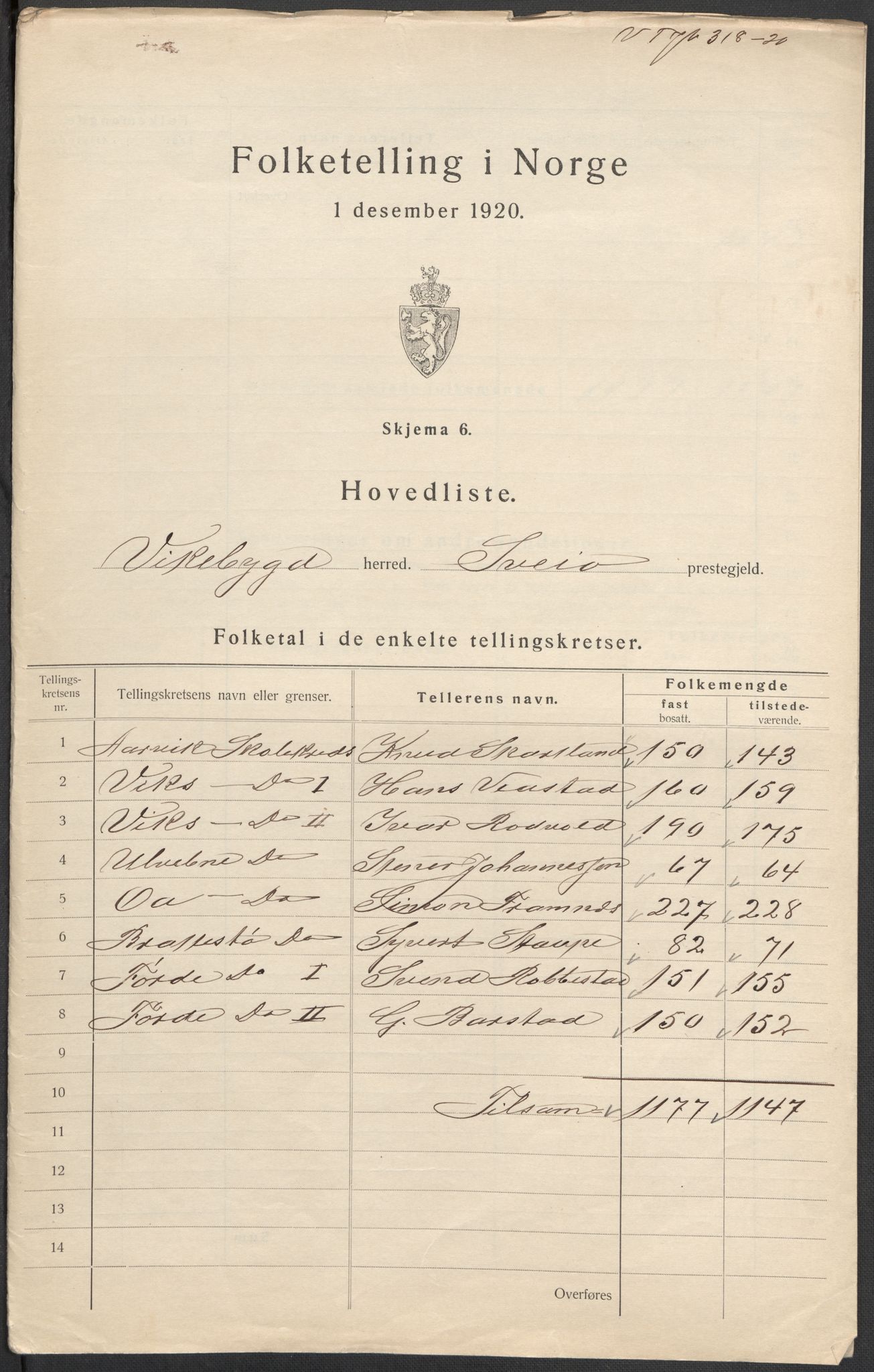 SAB, 1920 census for Vikebygd, 1920, p. 2