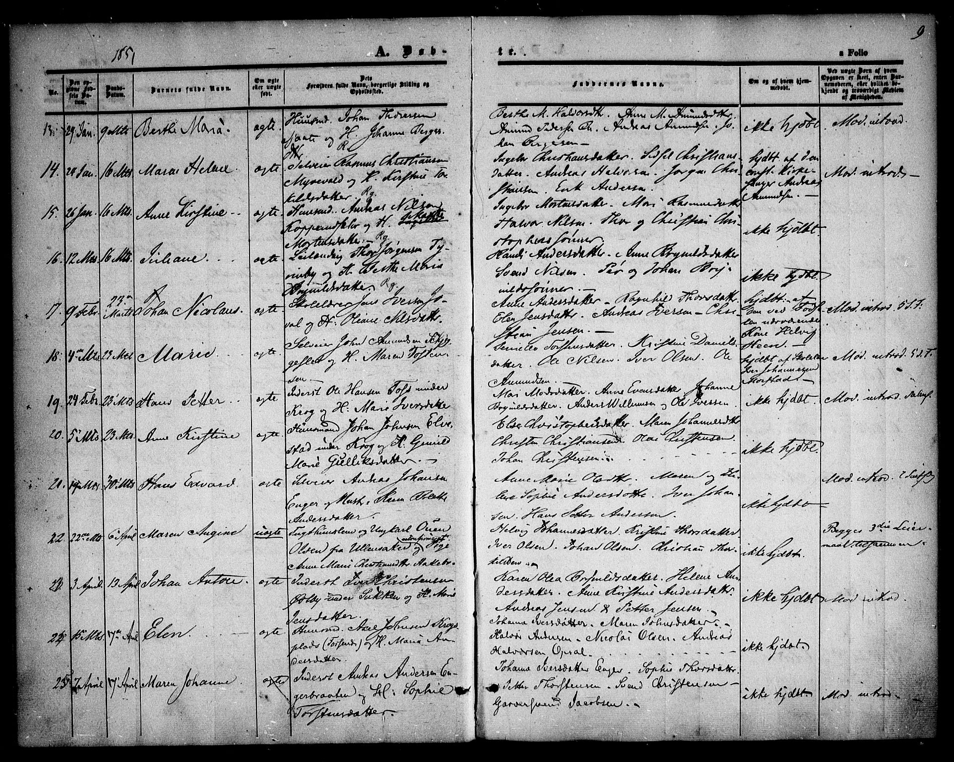 Rødenes prestekontor Kirkebøker, AV/SAO-A-2005/F/Fa/L0006: Parish register (official) no. I 6, 1850-1859, p. 9