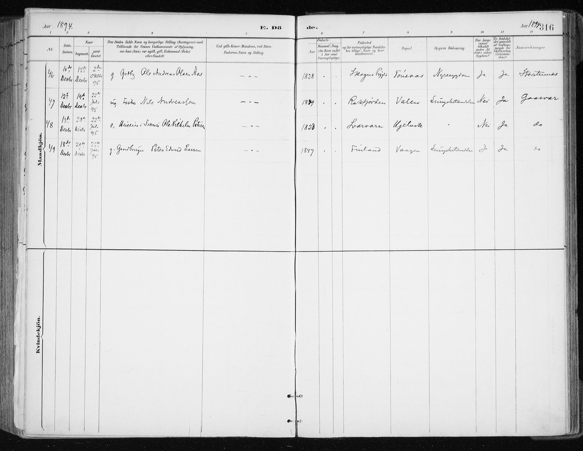 Tromsøysund sokneprestkontor, AV/SATØ-S-1304/G/Ga/L0005kirke: Parish register (official) no. 5, 1888-1896, p. 316