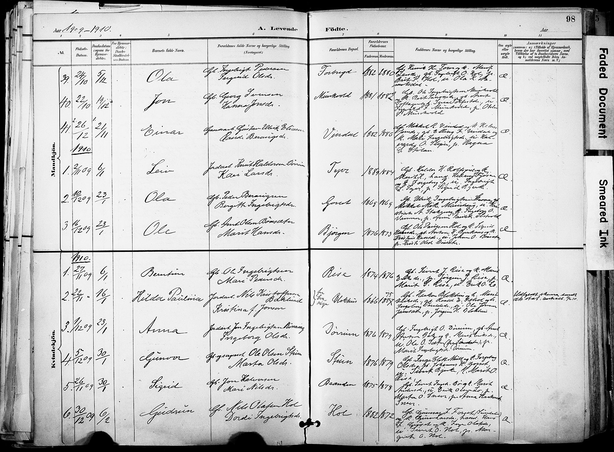 Ministerialprotokoller, klokkerbøker og fødselsregistre - Sør-Trøndelag, AV/SAT-A-1456/678/L0902: Parish register (official) no. 678A11, 1895-1911, p. 98