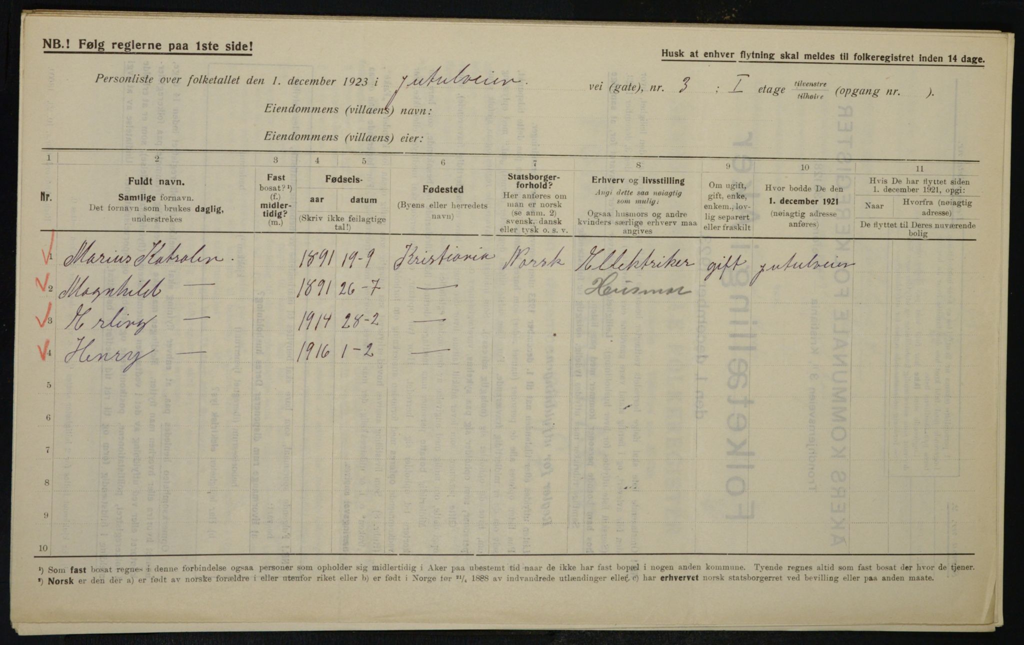 , Municipal Census 1923 for Aker, 1923, p. 21048