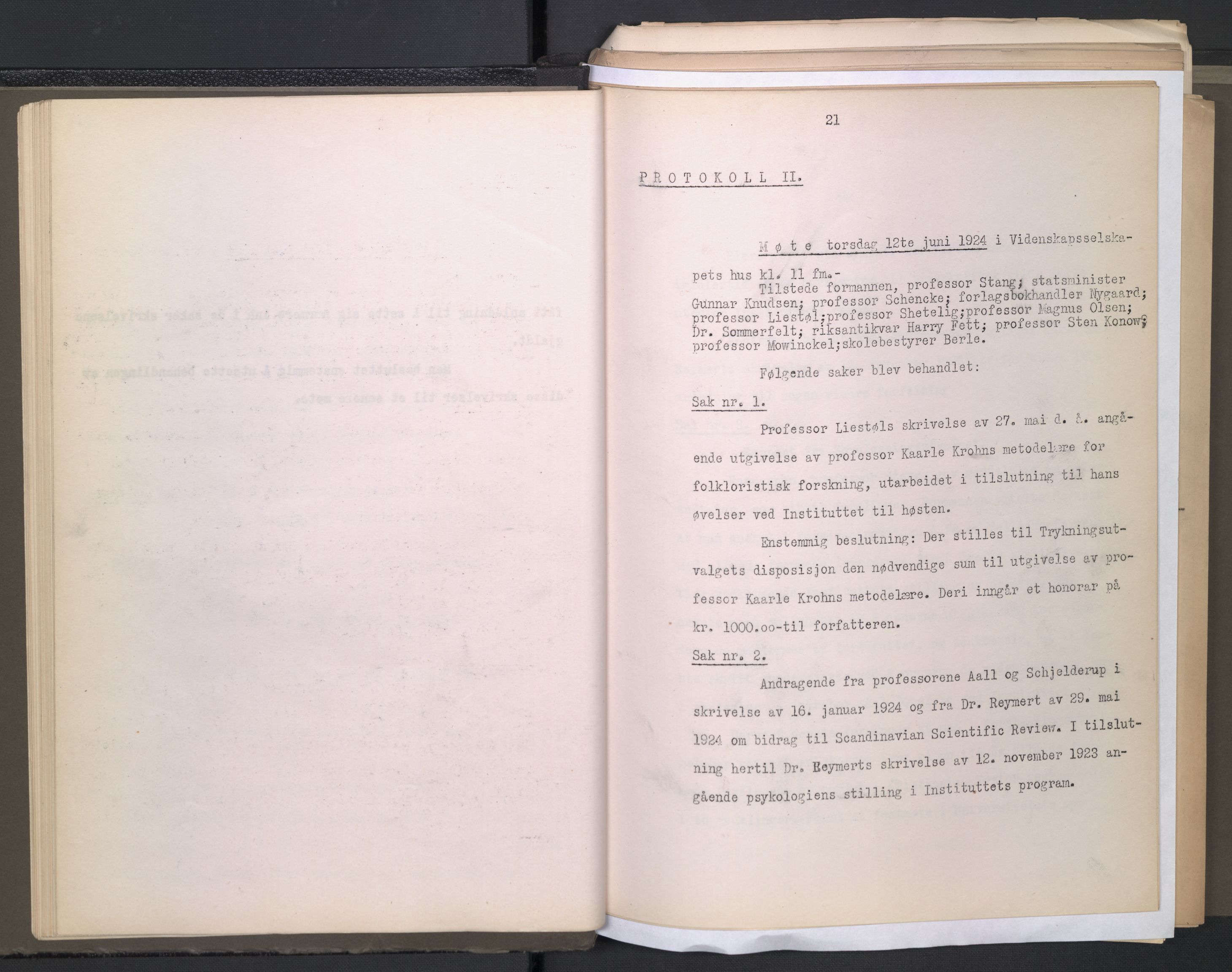 Instituttet for sammenlignende kulturforskning, AV/RA-PA-0424/A/L0005: Styreprotokoll, 1923-1930, p. 21