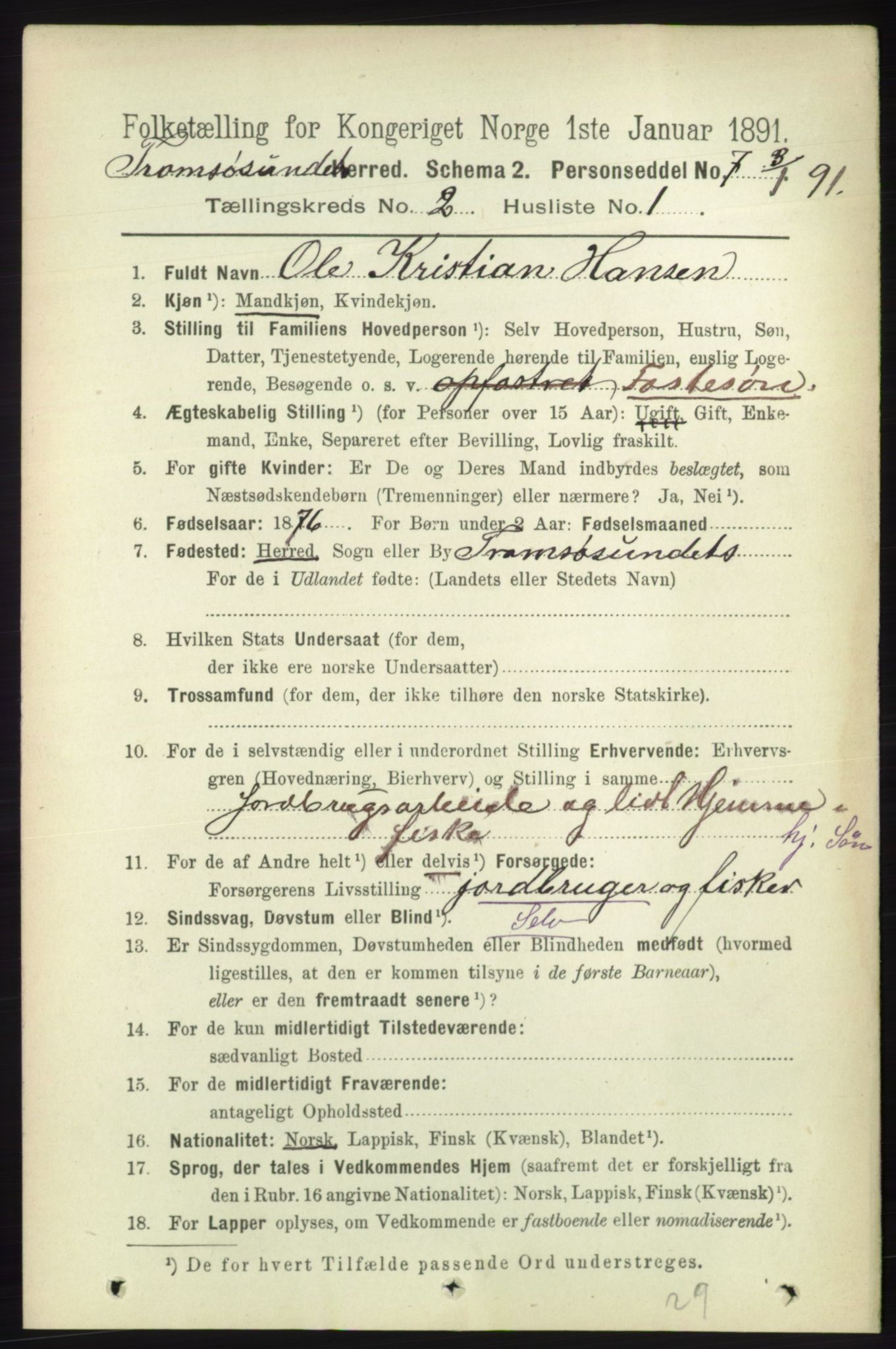 RA, 1891 census for 1934 Tromsøysund, 1891, p. 564