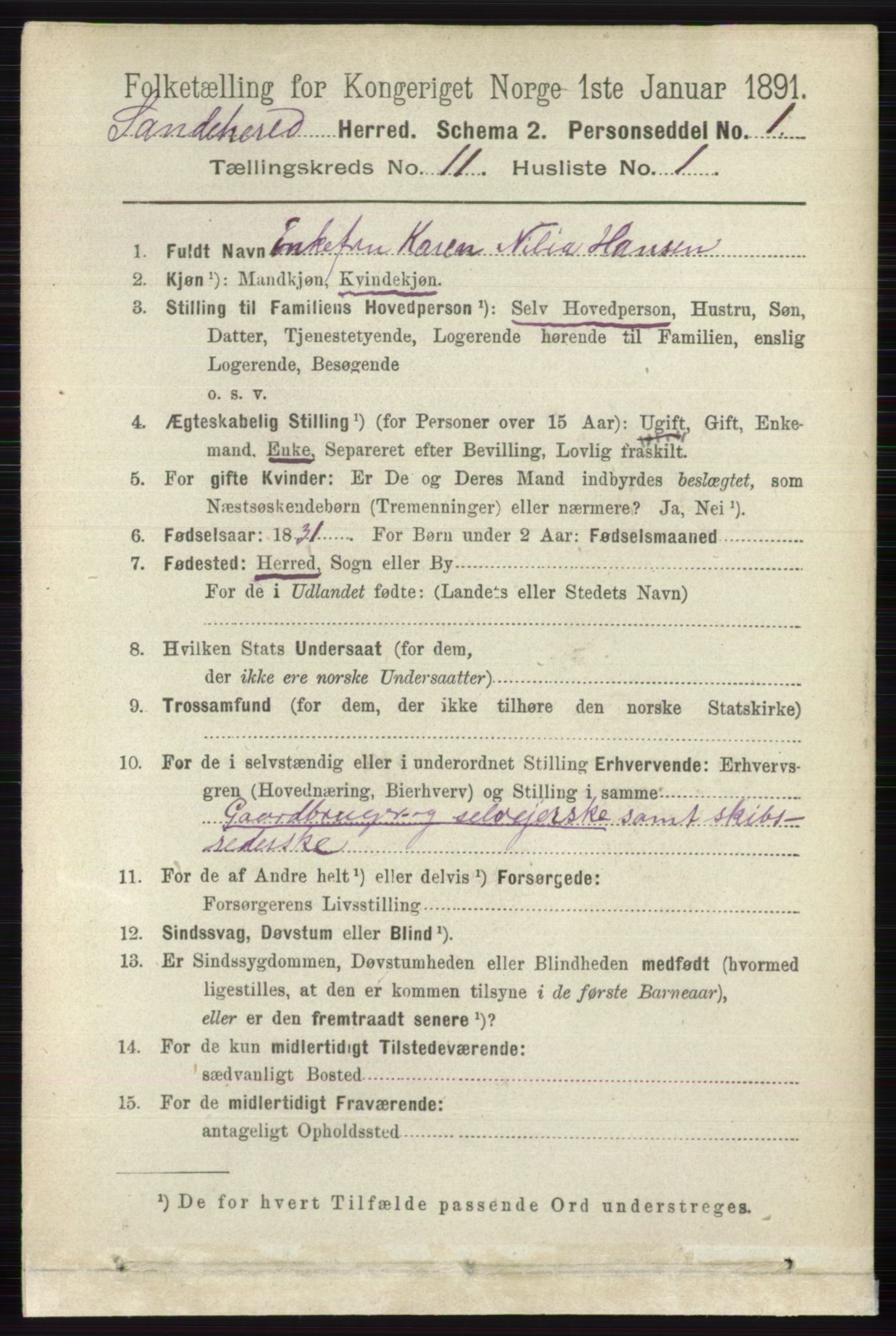 RA, 1891 census for 0724 Sandeherred, 1891, p. 6717