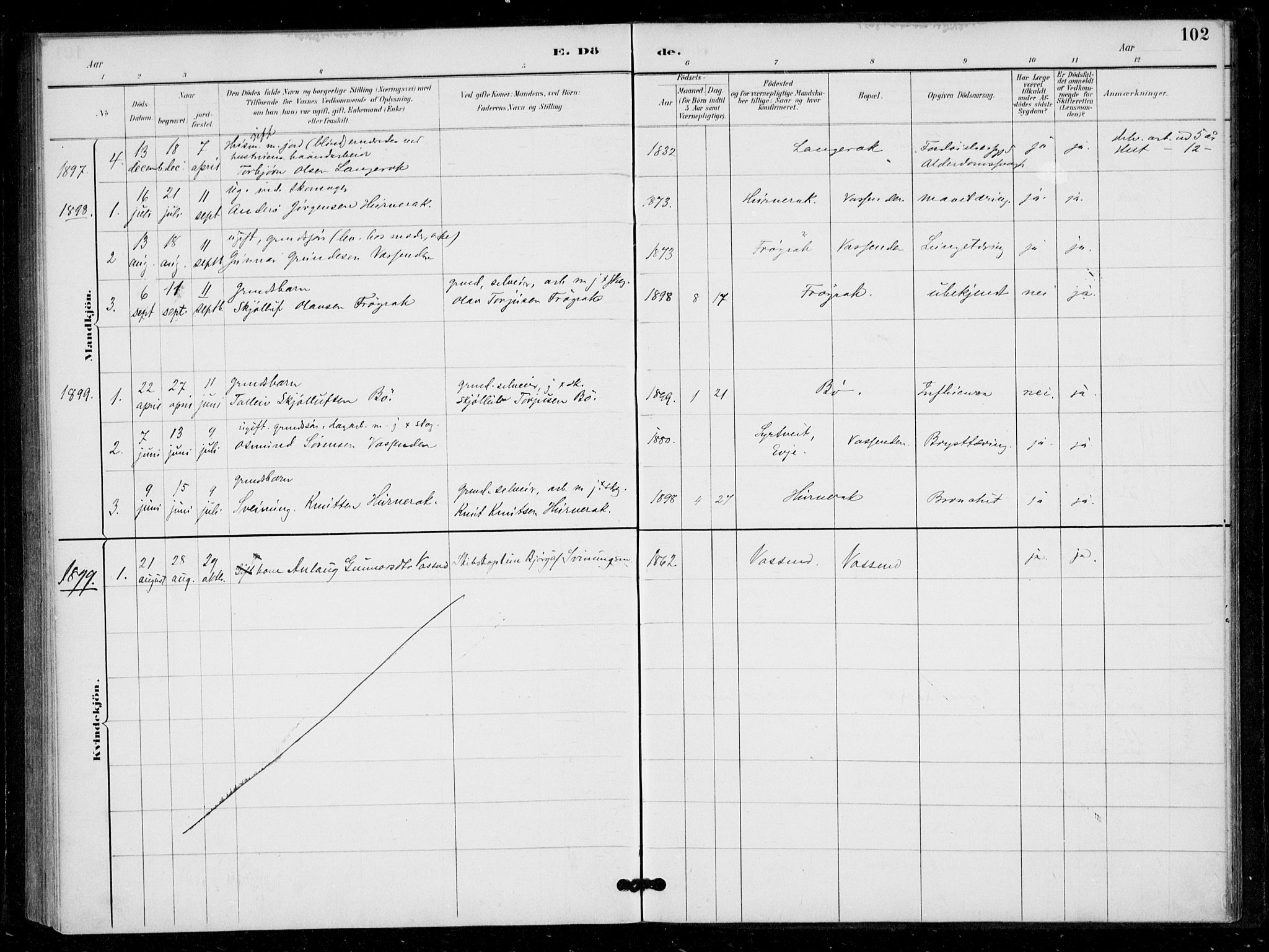 Bygland sokneprestkontor, SAK/1111-0006/F/Fa/Fad/L0001: Parish register (official) no. A 1, 1885-1906, p. 102