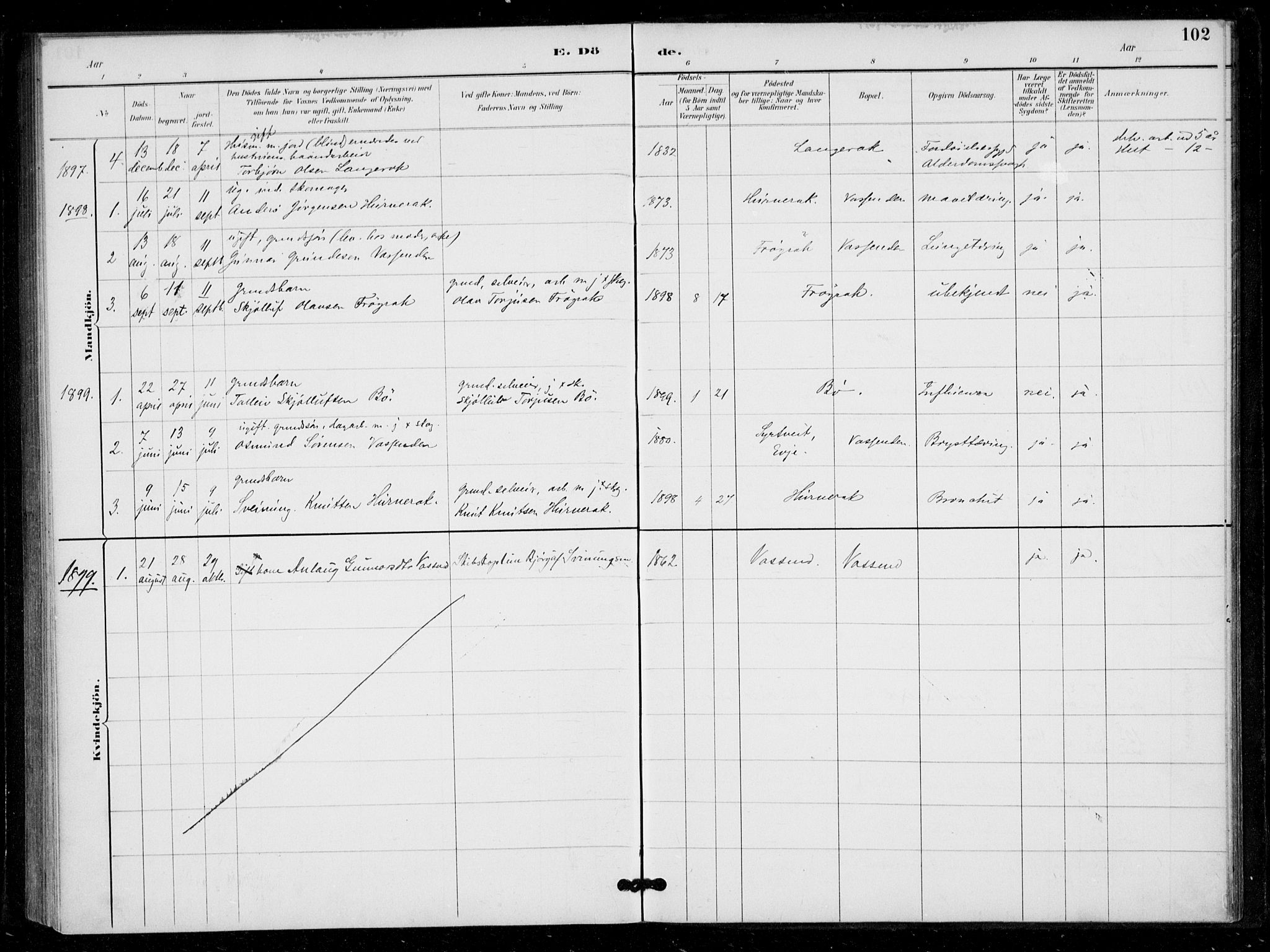 Bygland sokneprestkontor, AV/SAK-1111-0006/F/Fa/Fad/L0001: Parish register (official) no. A 1, 1885-1906, p. 102