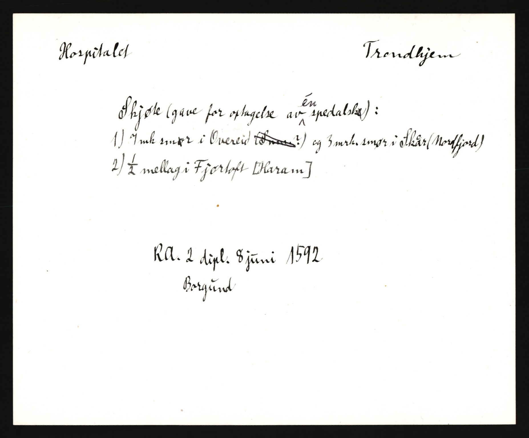 Riksarkivets diplomsamling, AV/RA-EA-5965/F35/F35e/L0032: Registreringssedler Sør-Trøndelag, 1400-1700, p. 27