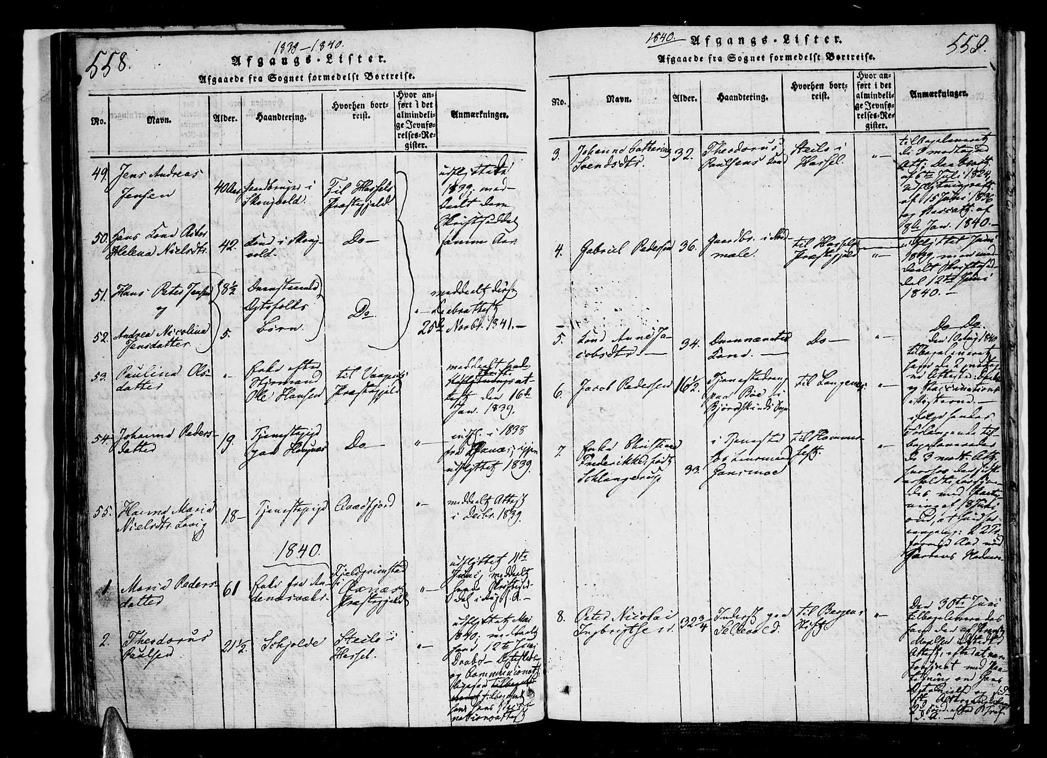 Ministerialprotokoller, klokkerbøker og fødselsregistre - Nordland, SAT/A-1459/897/L1395: Parish register (official) no. 897A03, 1820-1841, p. 558-559