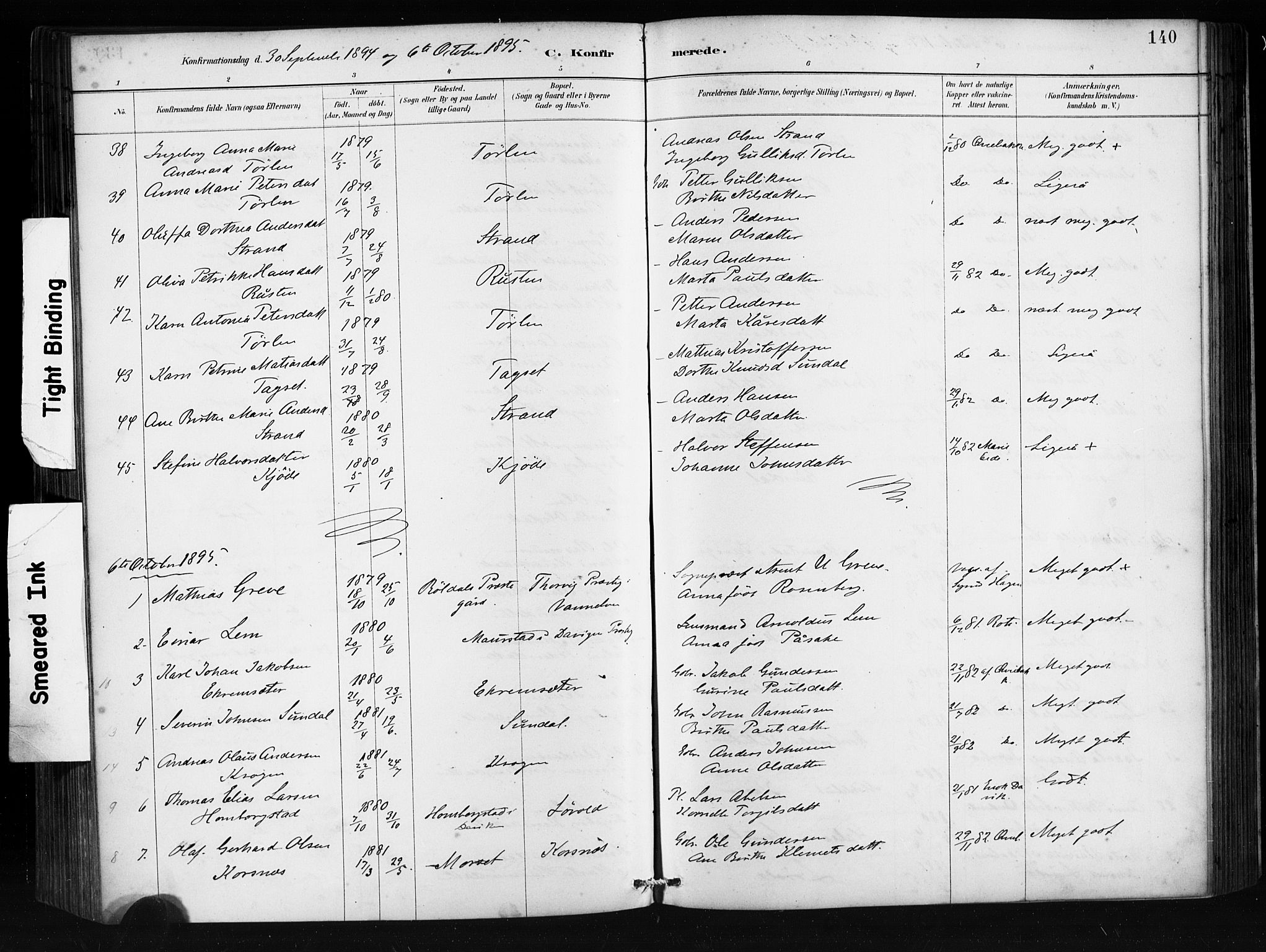 Ministerialprotokoller, klokkerbøker og fødselsregistre - Møre og Romsdal, AV/SAT-A-1454/501/L0008: Parish register (official) no. 501A08, 1885-1901, p. 140