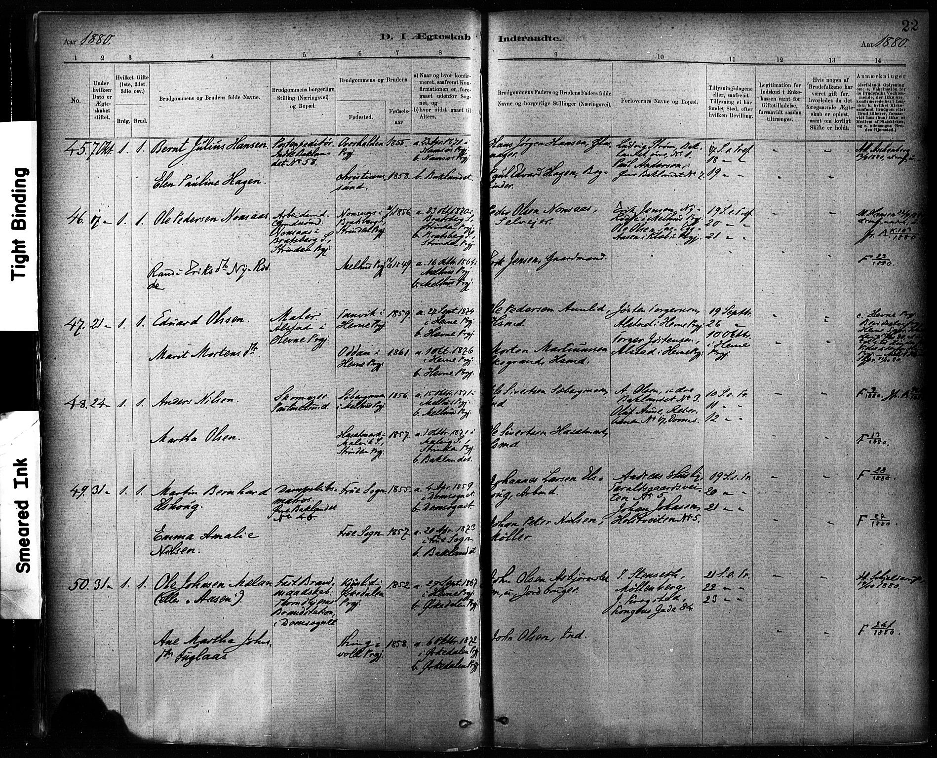 Ministerialprotokoller, klokkerbøker og fødselsregistre - Sør-Trøndelag, SAT/A-1456/604/L0189: Parish register (official) no. 604A10, 1878-1892, p. 22