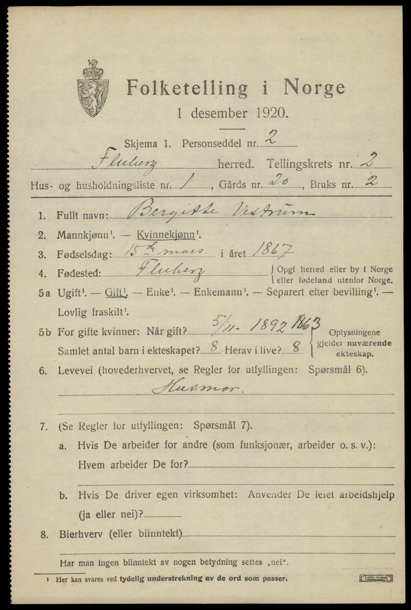 SAH, 1920 census for Fluberg, 1920, p. 1966