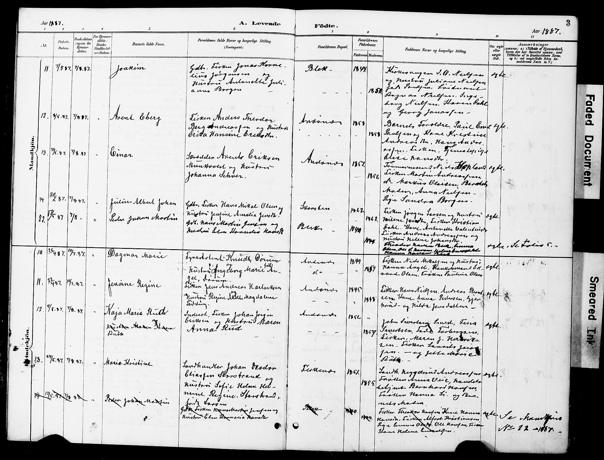 Ministerialprotokoller, klokkerbøker og fødselsregistre - Nordland, AV/SAT-A-1459/899/L1448: Parish register (copy) no. 899C03, 1887-1902, p. 3