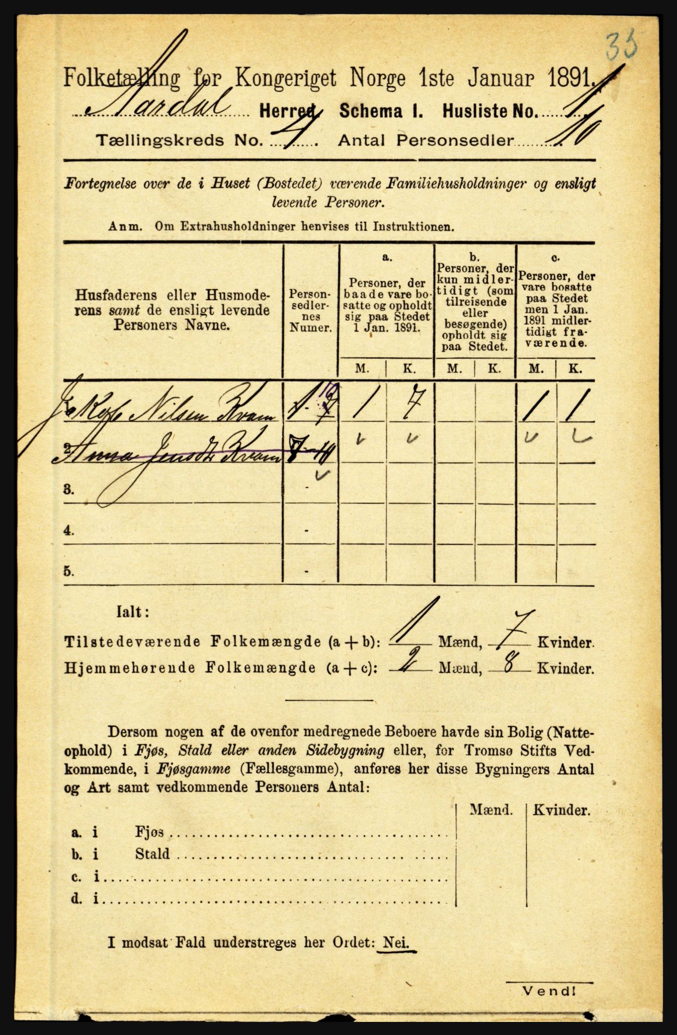 RA, 1891 census for 1424 Årdal, 1891, p. 587