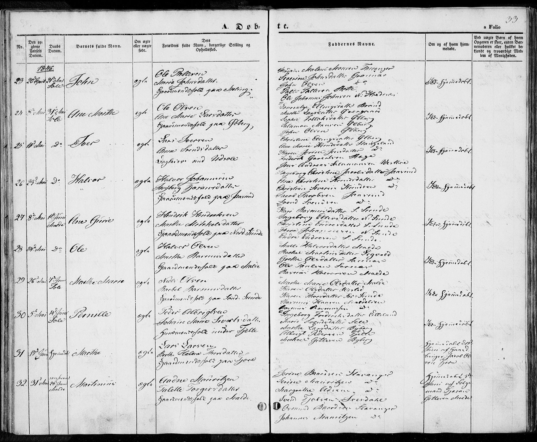 Håland sokneprestkontor, SAST/A-101802/001/30BA/L0006: Parish register (official) no. A 6, 1842-1853, p. 33
