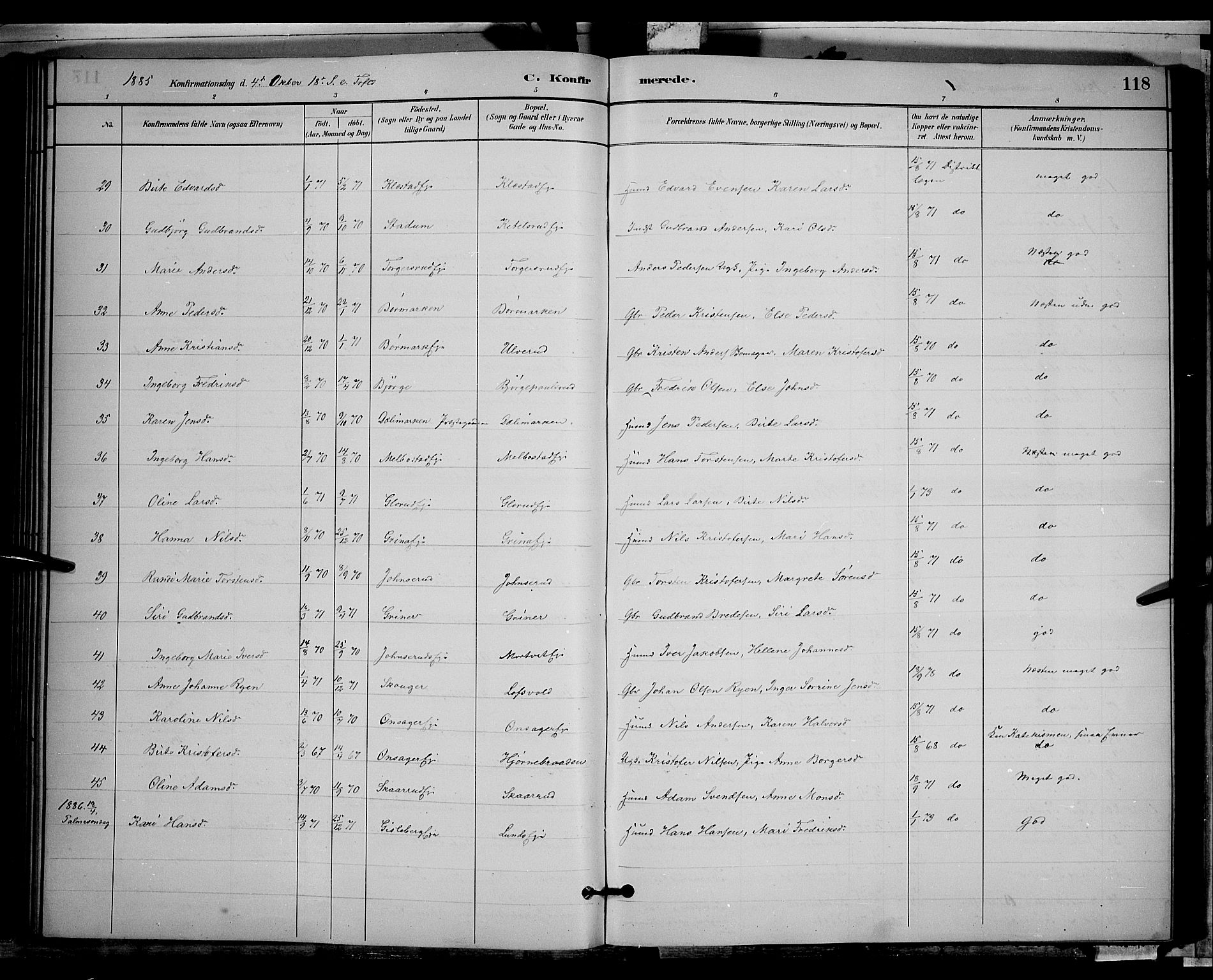 Gran prestekontor, SAH/PREST-112/H/Ha/Hab/L0002: Parish register (copy) no. 2, 1879-1892, p. 118