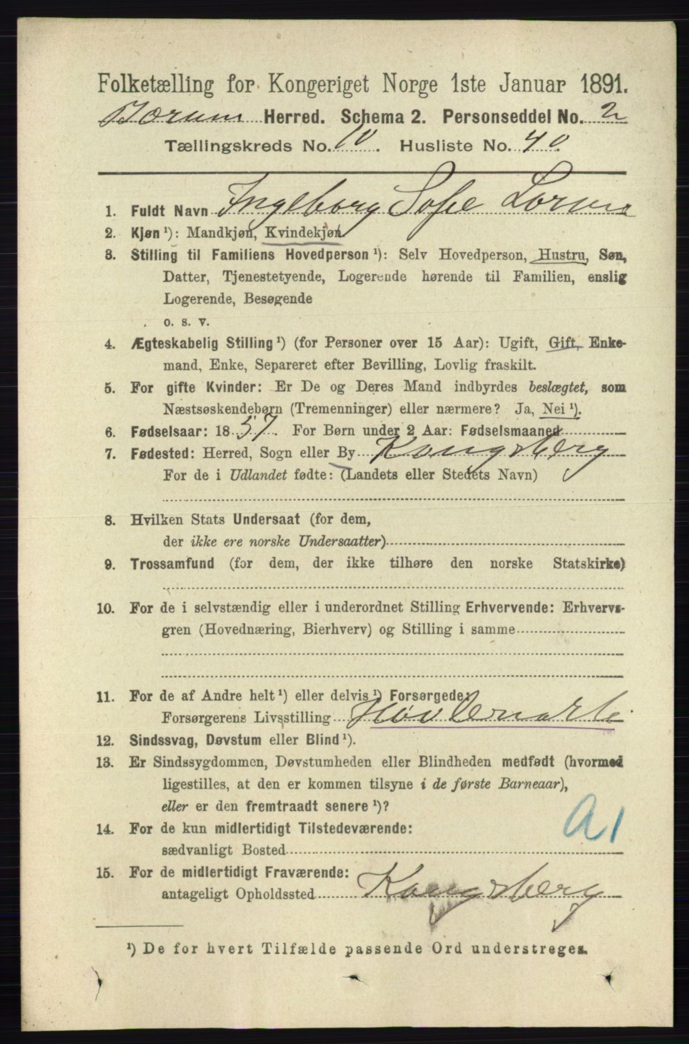RA, 1891 census for 0219 Bærum, 1891, p. 6906
